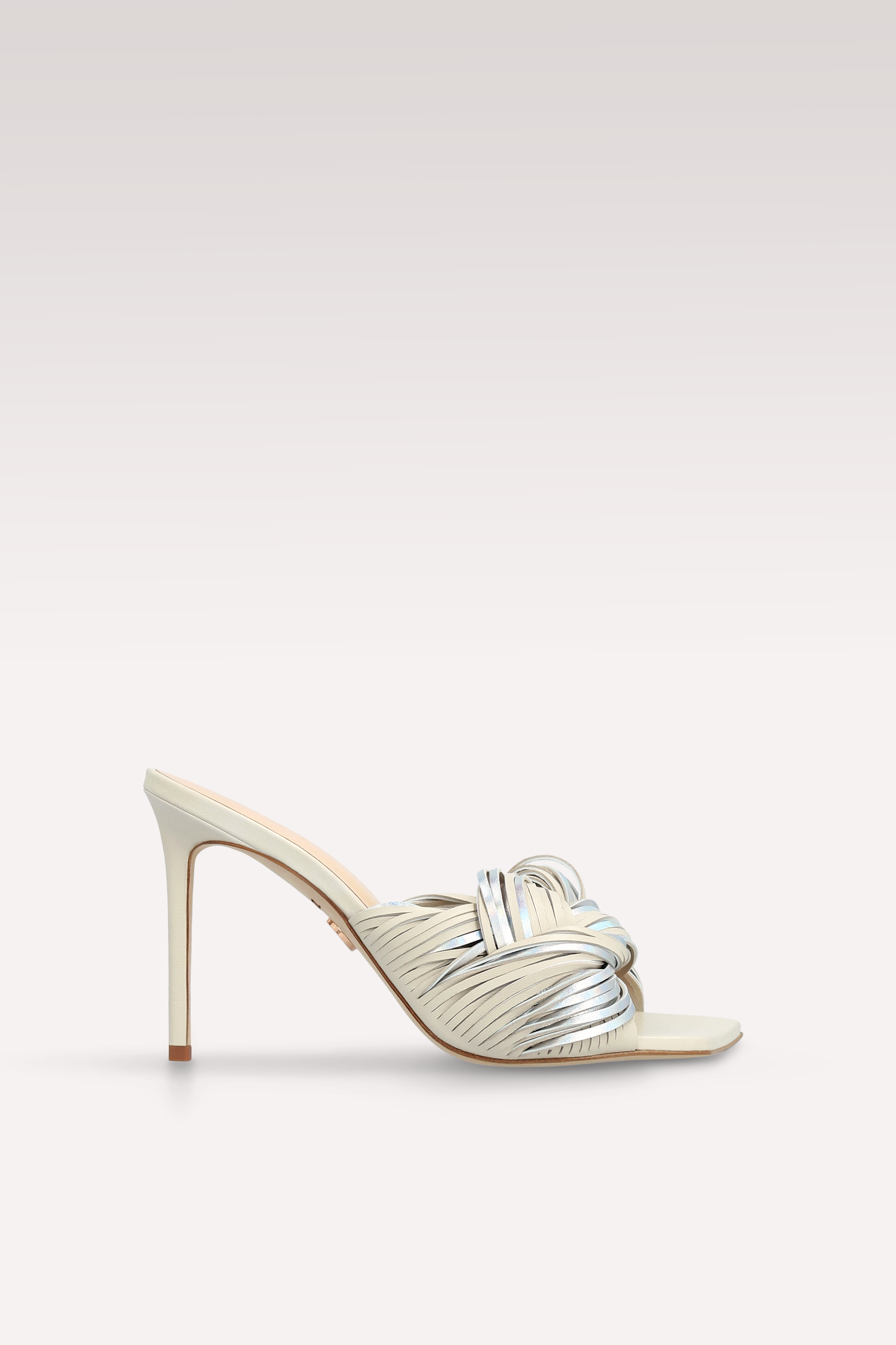 PENELOPE BEIGE AND SILVER LEATHER MULES