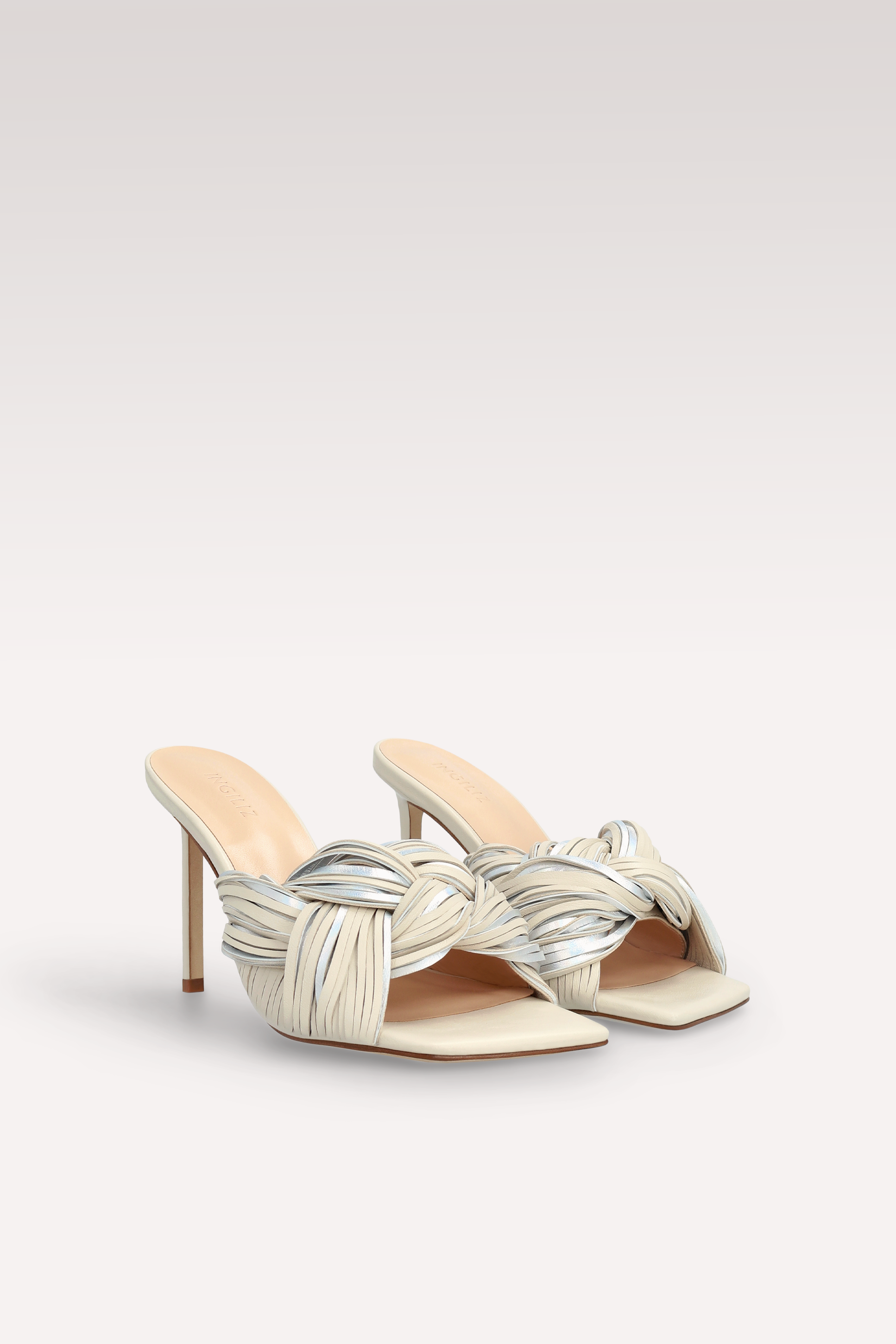 PENELOPE BEIGE AND SILVER LEATHER MULES