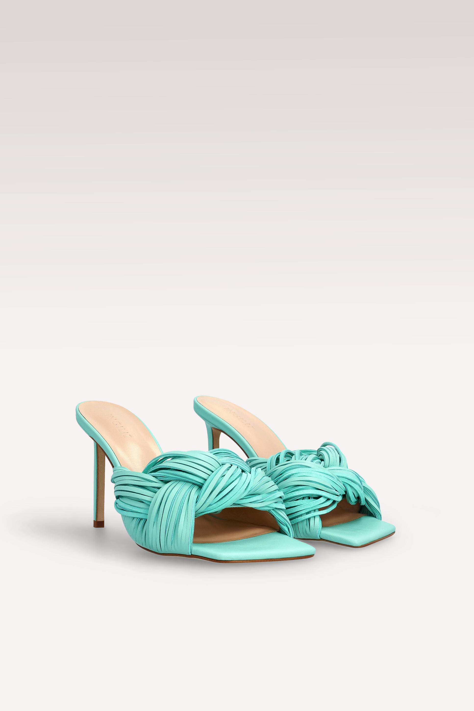 PENELOPE ICE GREEN LEATHER AND SUEDE MULES