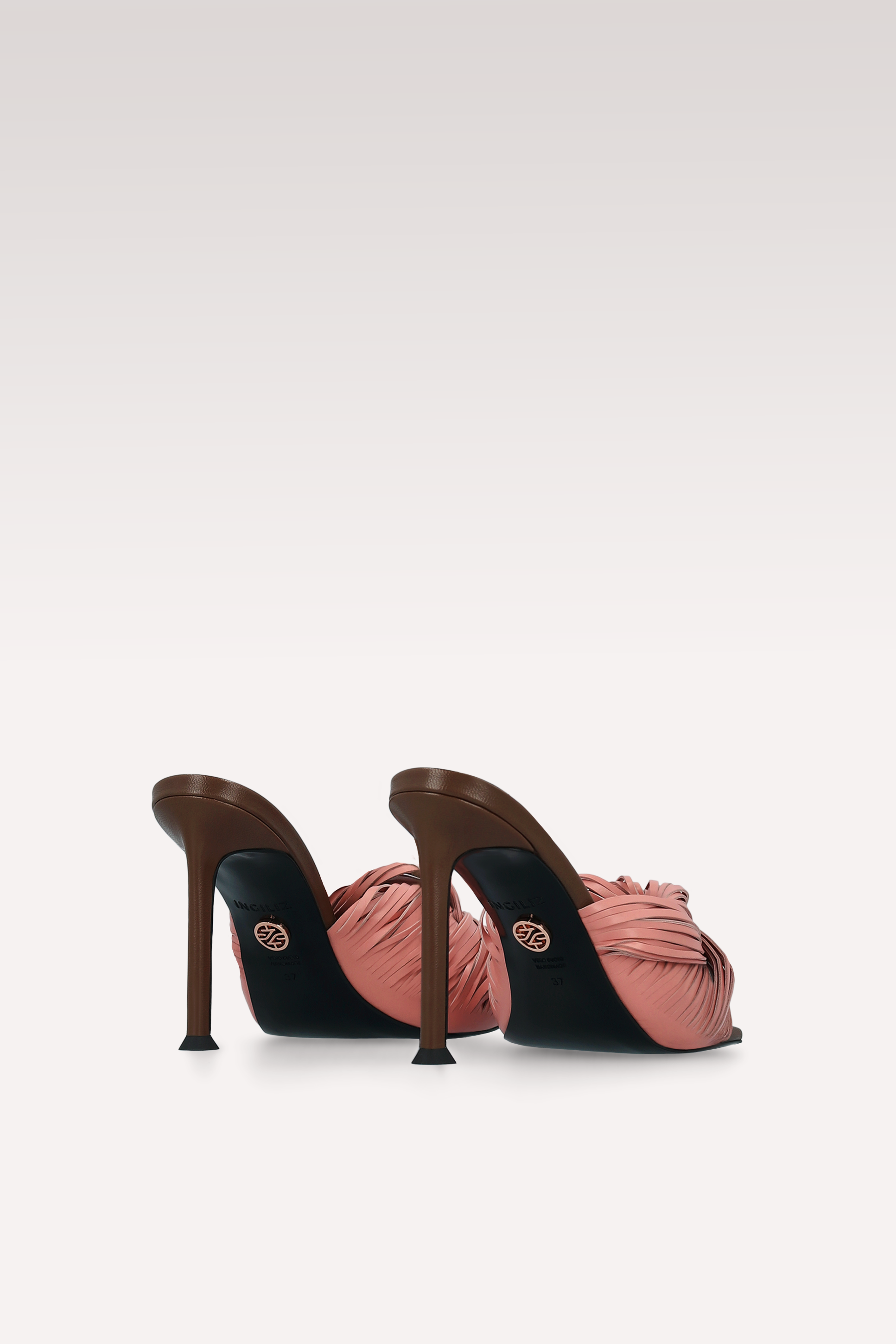 PENELOPE DUSTY ROSE PINK AND DARK BROWN LEATHER MULES