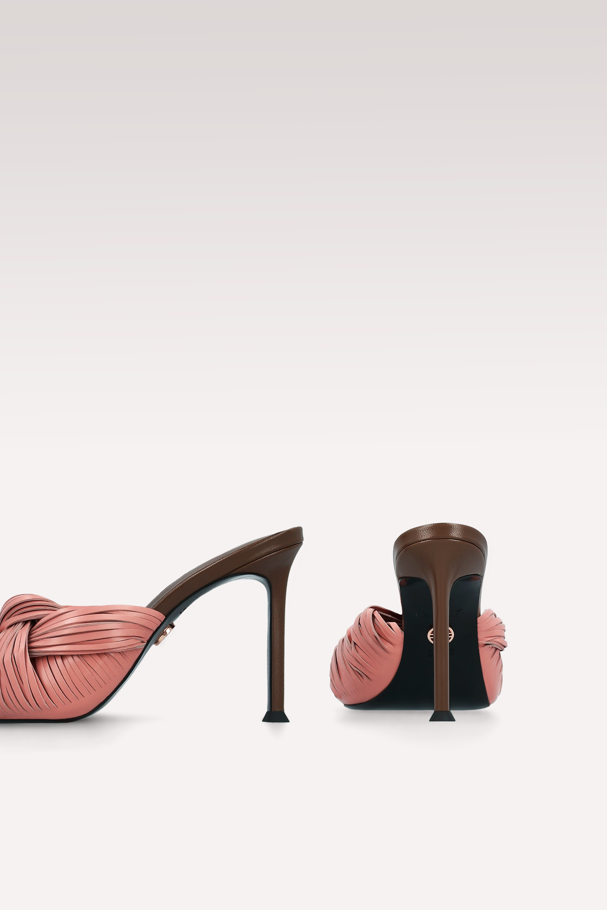 PENELOPE DUSTY ROSE PINK AND DARK BROWN LEATHER MULES