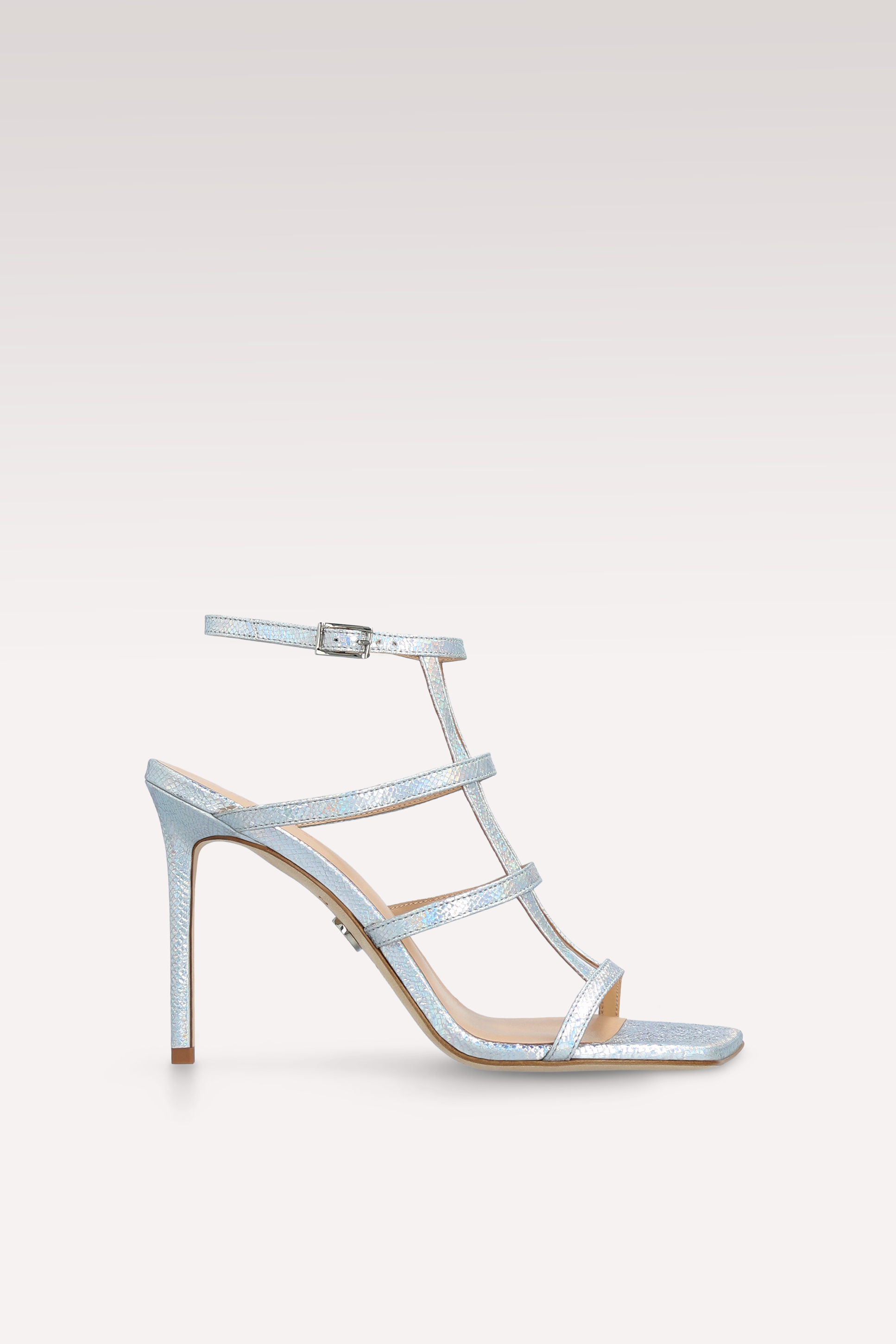 PAULA SILVER EMBOSSED LEATHER SANDALS