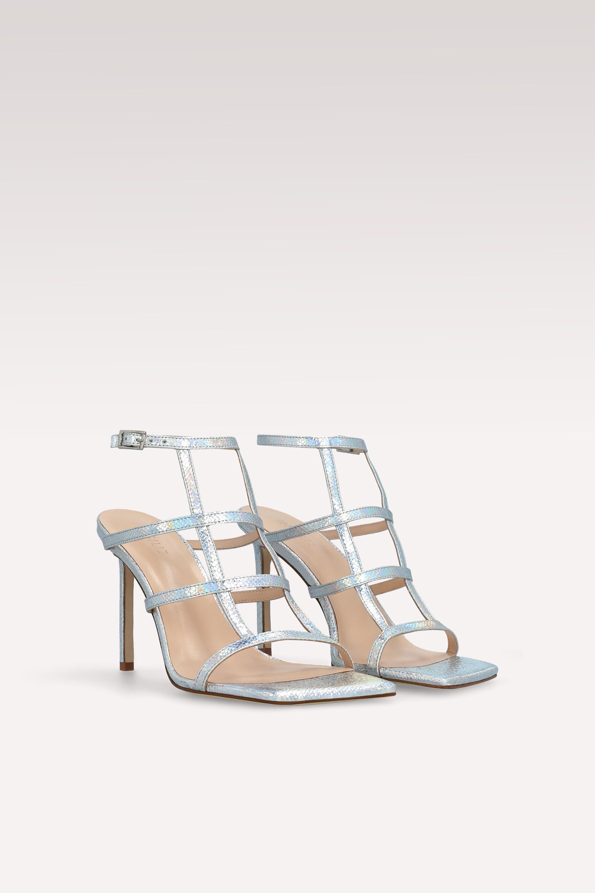 PAULA SILVER EMBOSSED LEATHER SANDALS