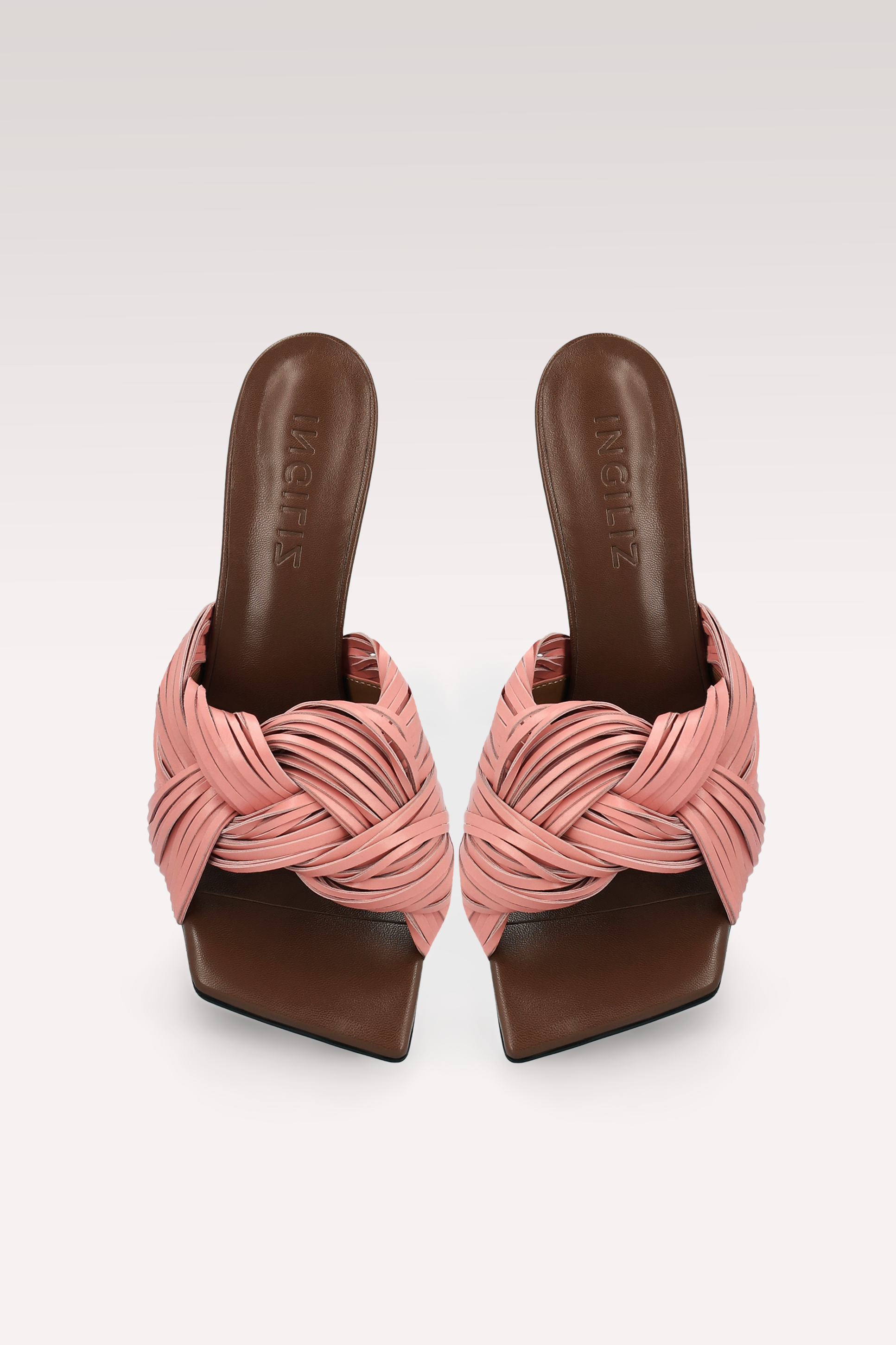 PENELOPE DUSTY ROSE PINK AND DARK BROWN LEATHER MULES