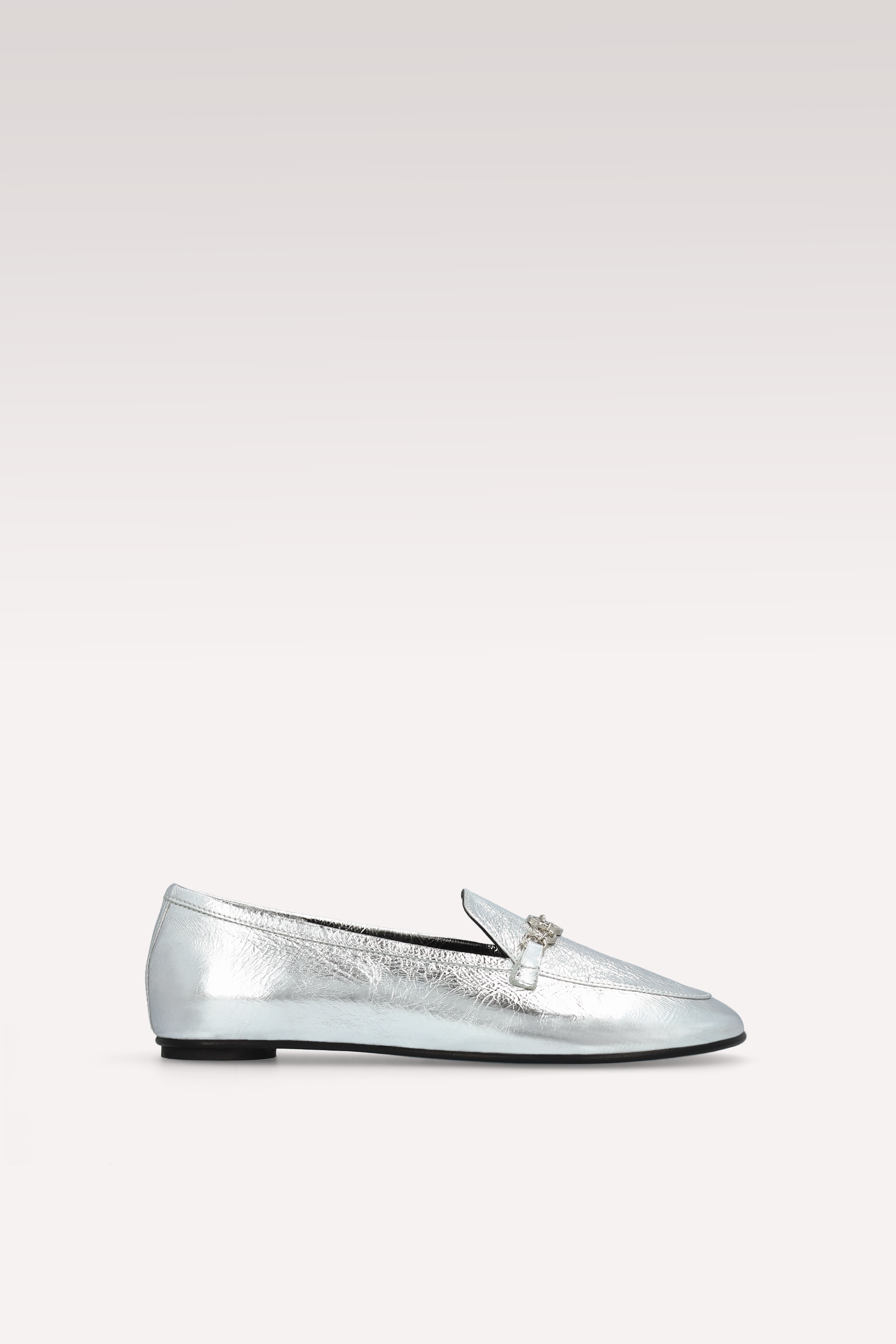 PAMELA SILVER METALLIC WRINKLED LEATHER LOAFERS