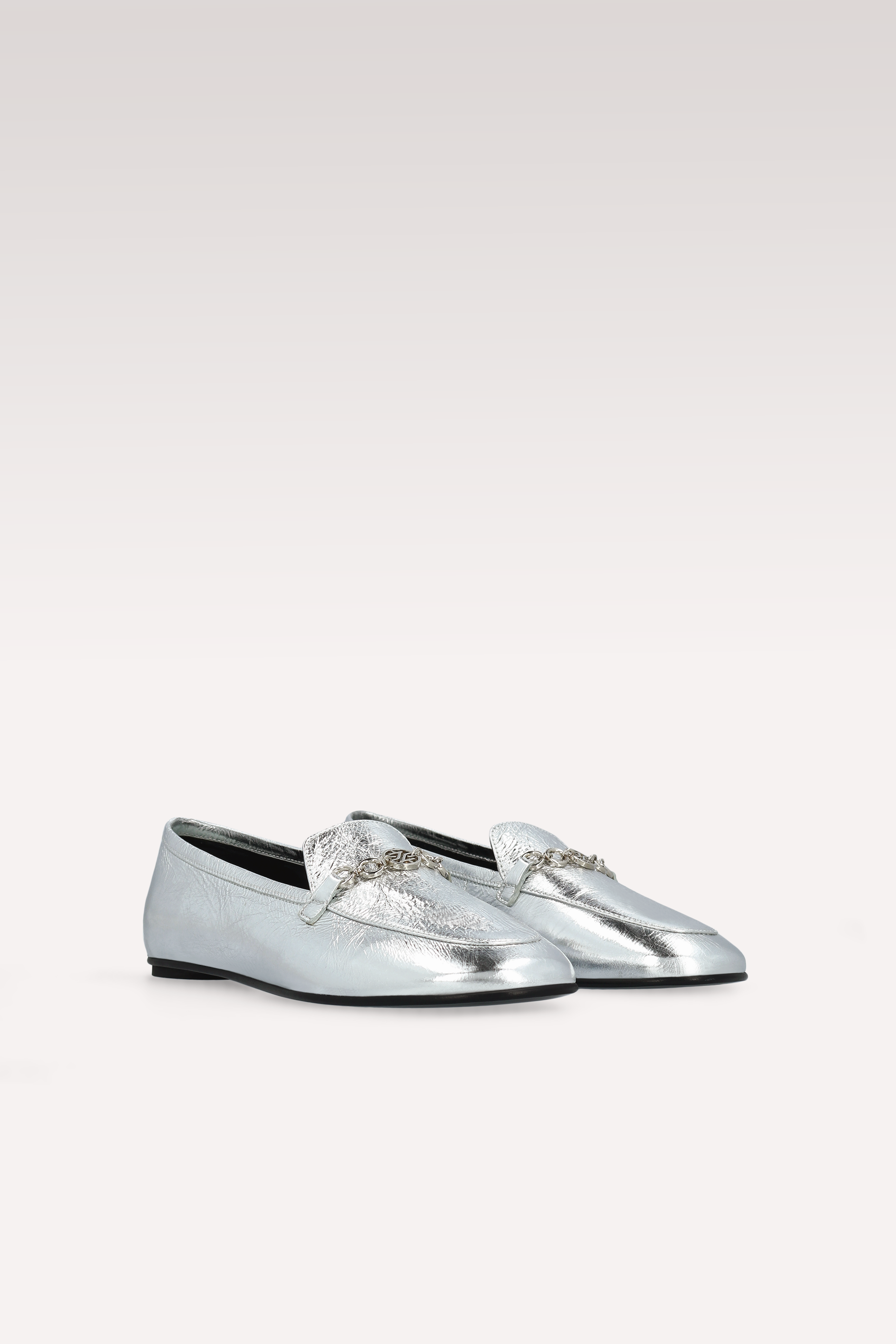 PAMELA SILVER METALLIC WRINKLED LEATHER LOAFERS