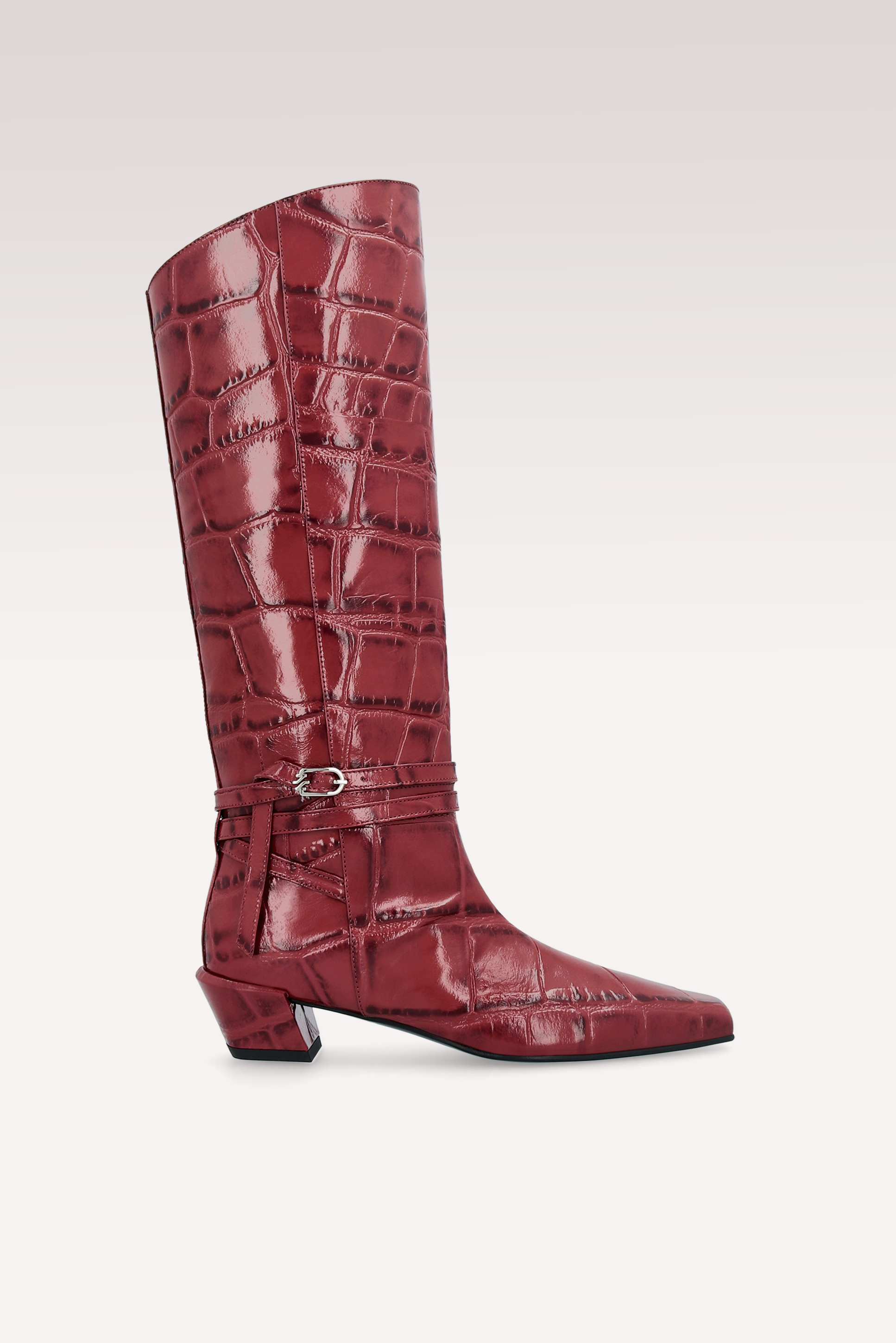 EMMA CHERRY COCCO EMBOSSED LEATHER BOOTS