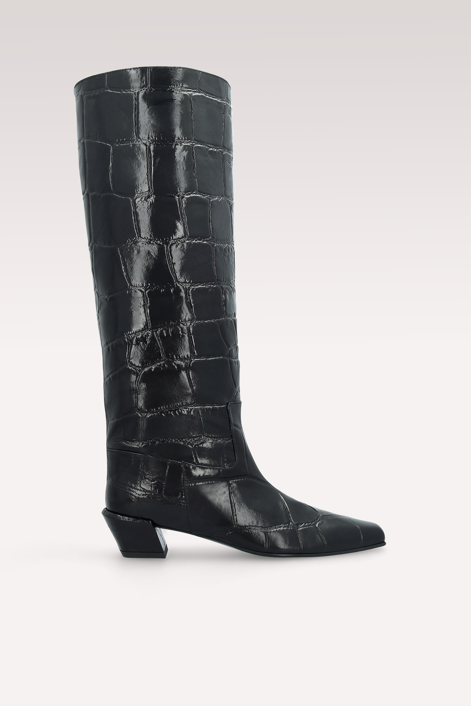 ELOISE BLACK COCCO EMBOSSED LEATHER BOOTS