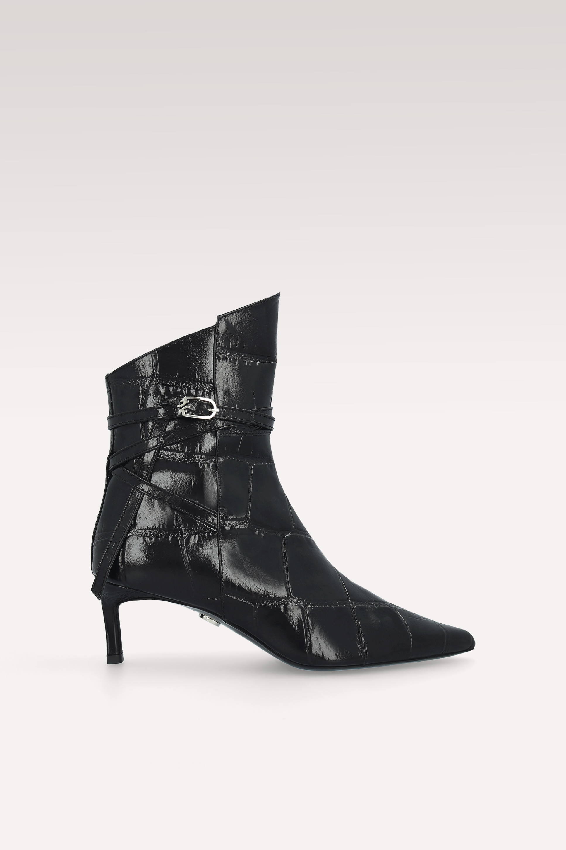 ORIANA BLACK COCCO EMBOSSED LEATHER ANKLE BOOTS