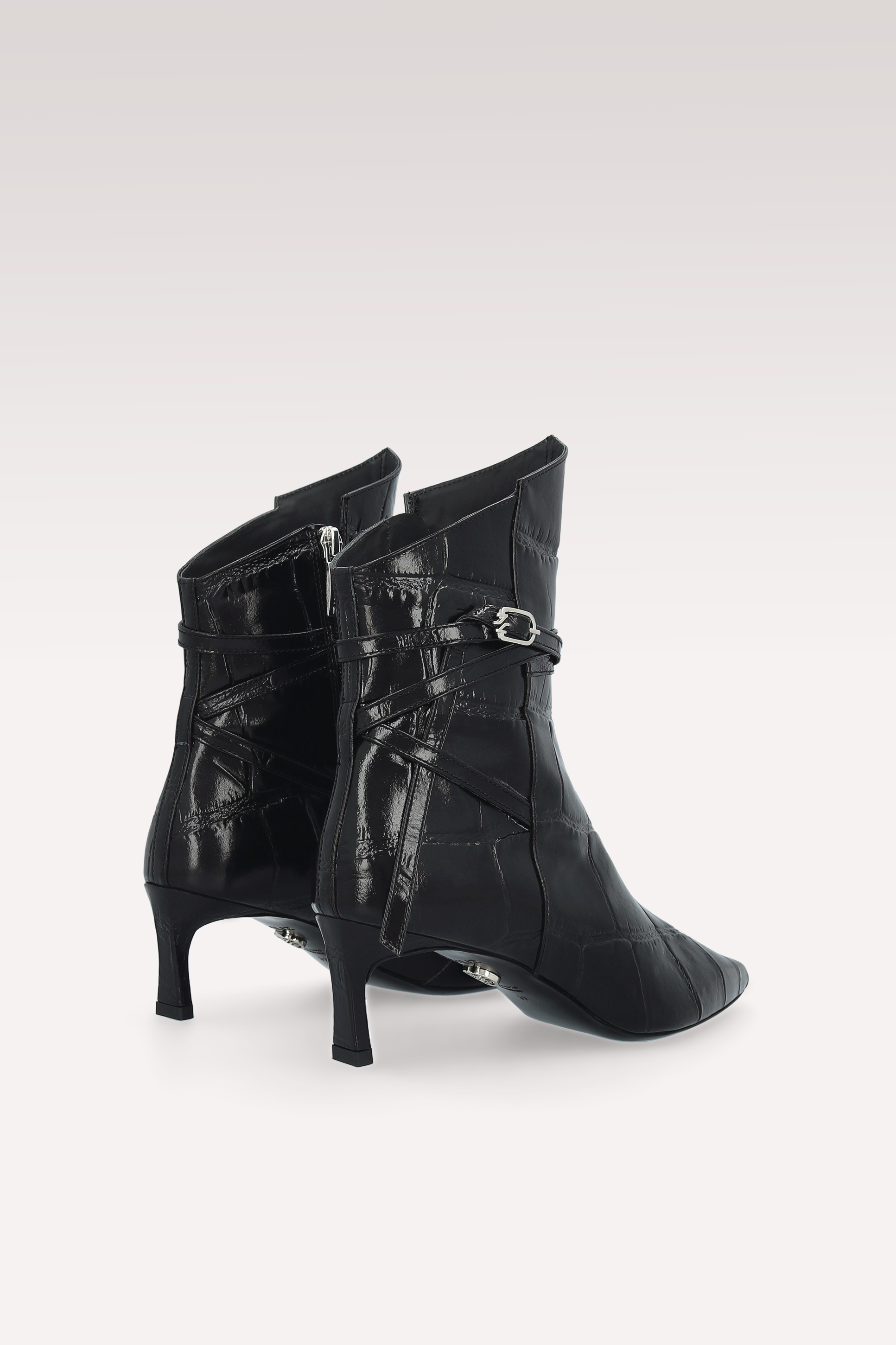 ORIANA BLACK COCCO EMBOSSED LEATHER ANKLE BOOTS