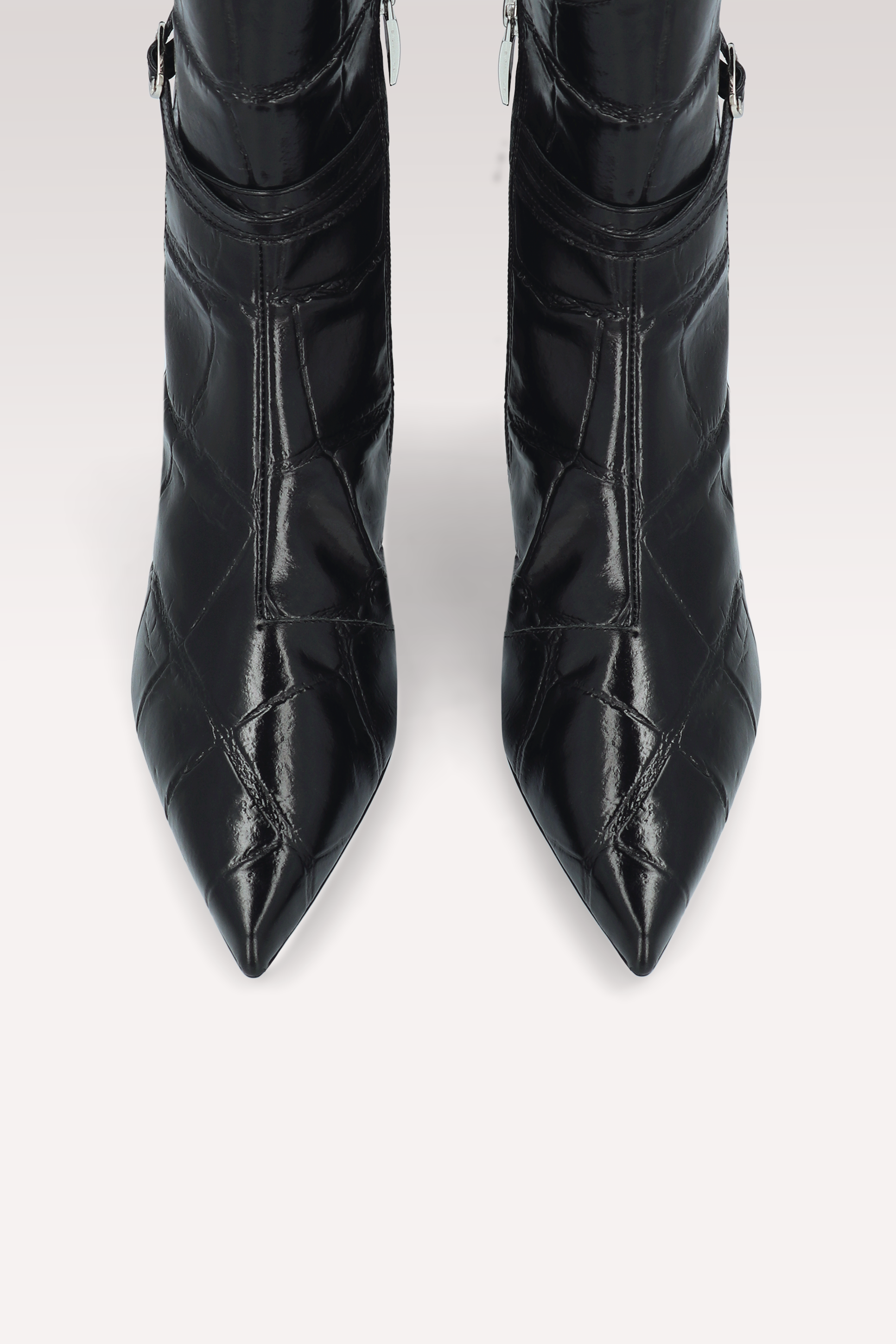 ORIANA BLACK COCCO EMBOSSED LEATHER ANKLE BOOTS