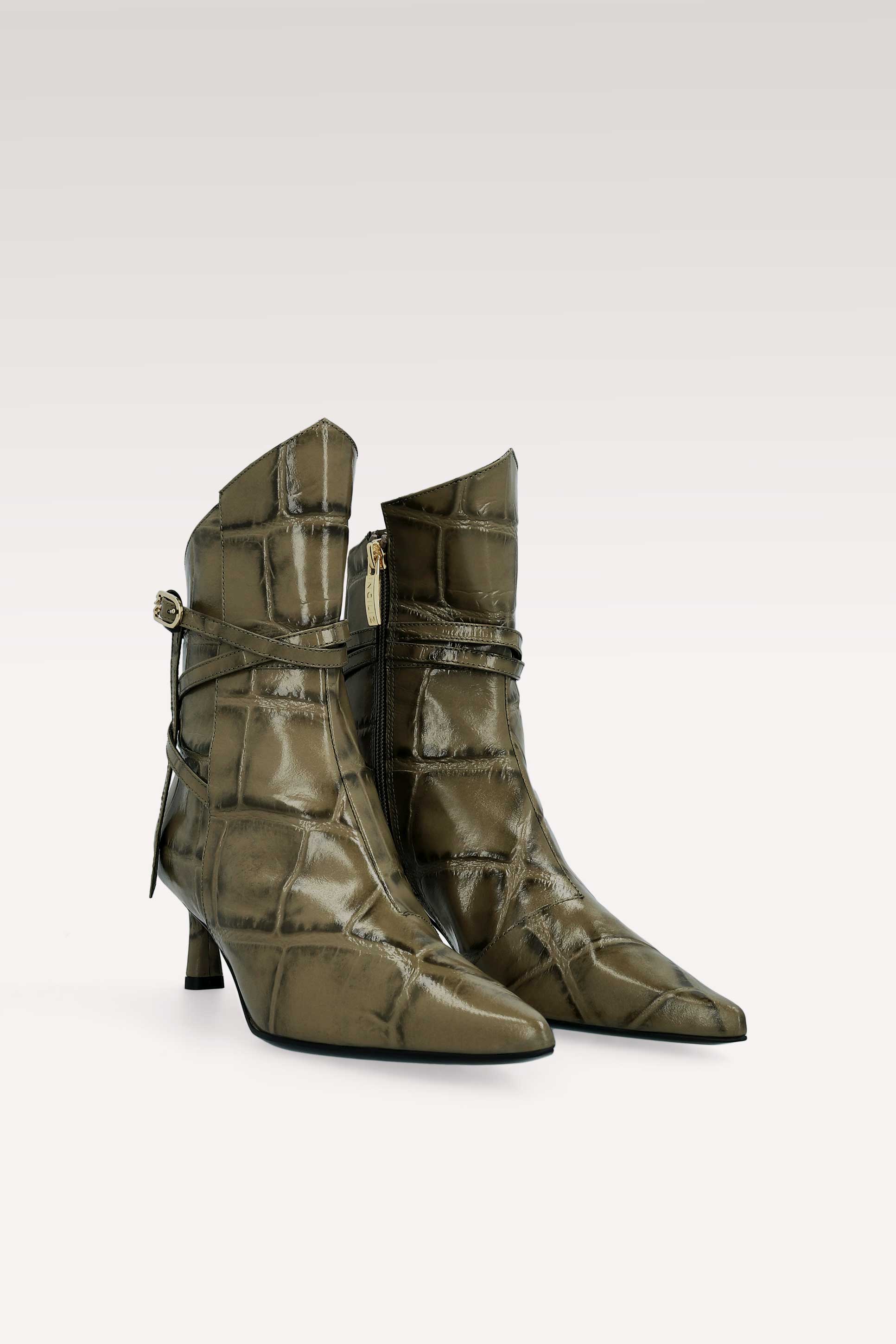 ORIANA OLIVIE COCCO EMBOSSED LEATHER ANKLE BOOTS