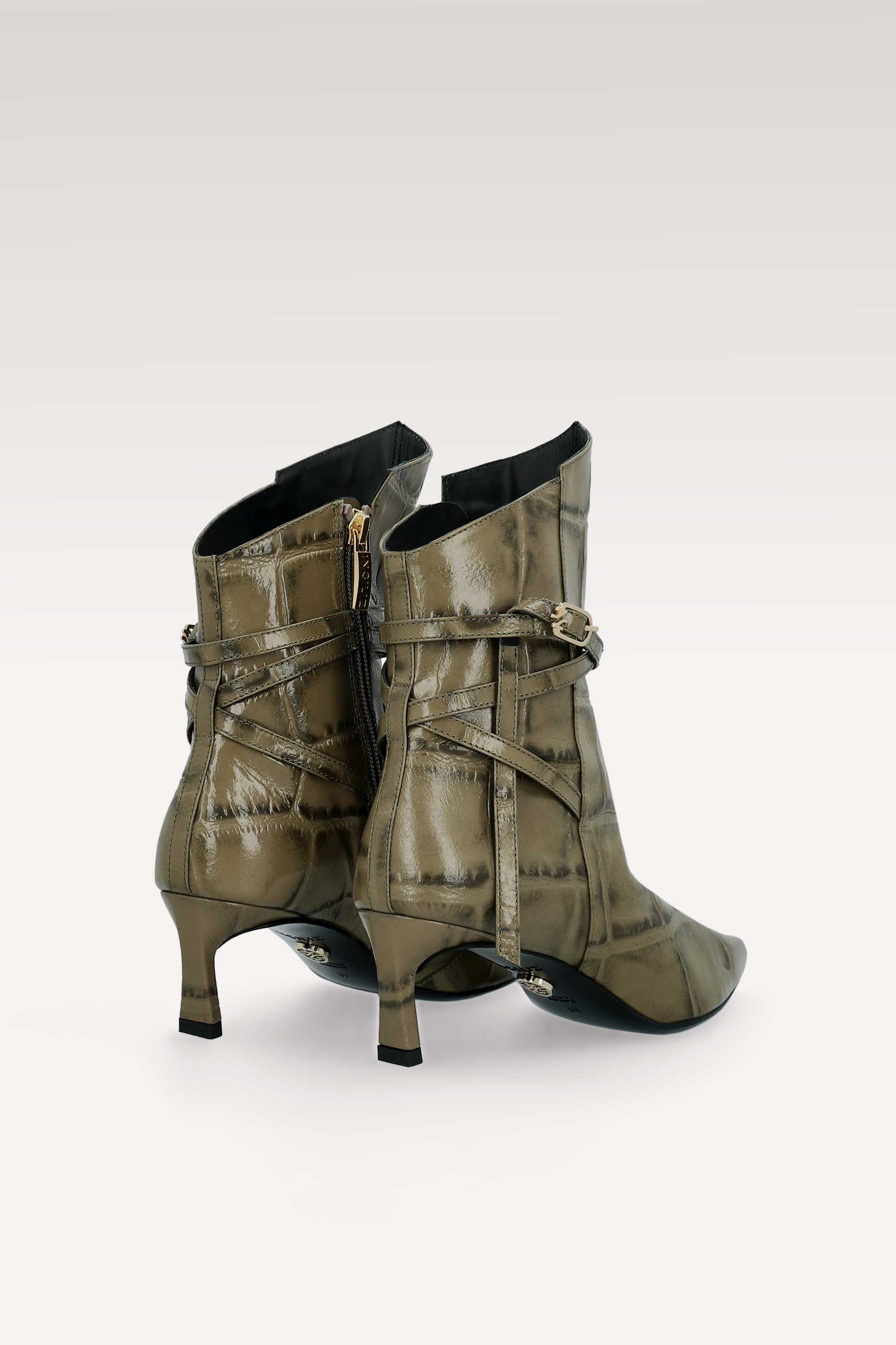 ORIANA OLIVIE COCCO EMBOSSED LEATHER ANKLE BOOTS