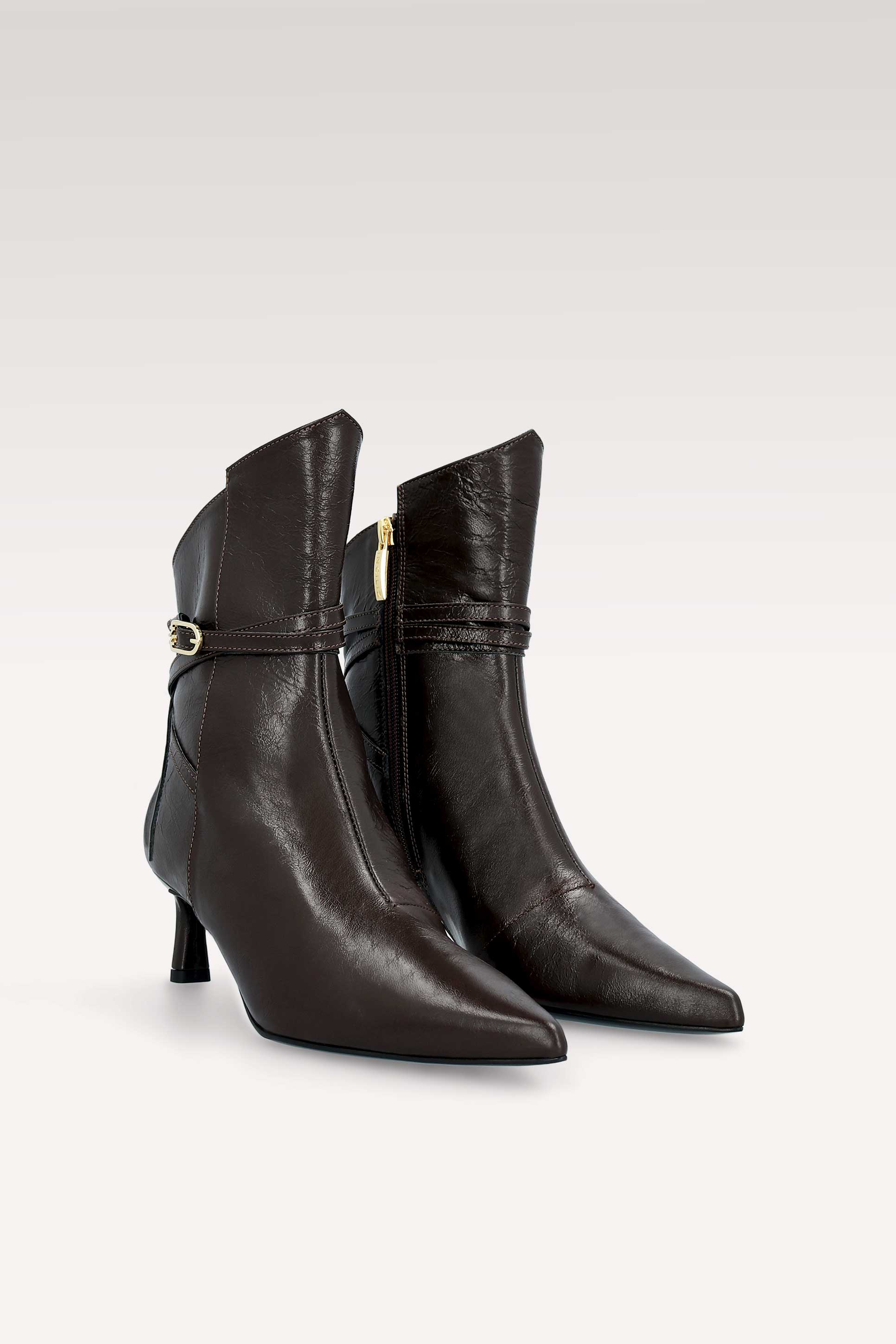 ORIANA BROWN WRINKLED NAPPA LEATHER ANKLE BOOTS