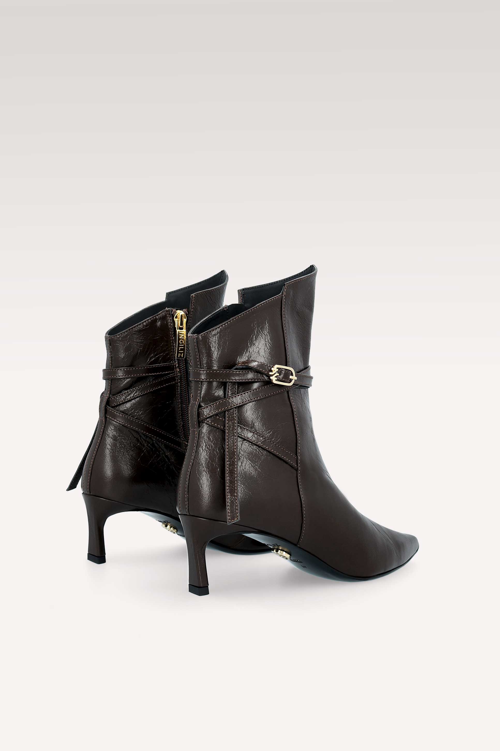 ORIANA BROWN WRINKLED NAPPA LEATHER ANKLE BOOTS