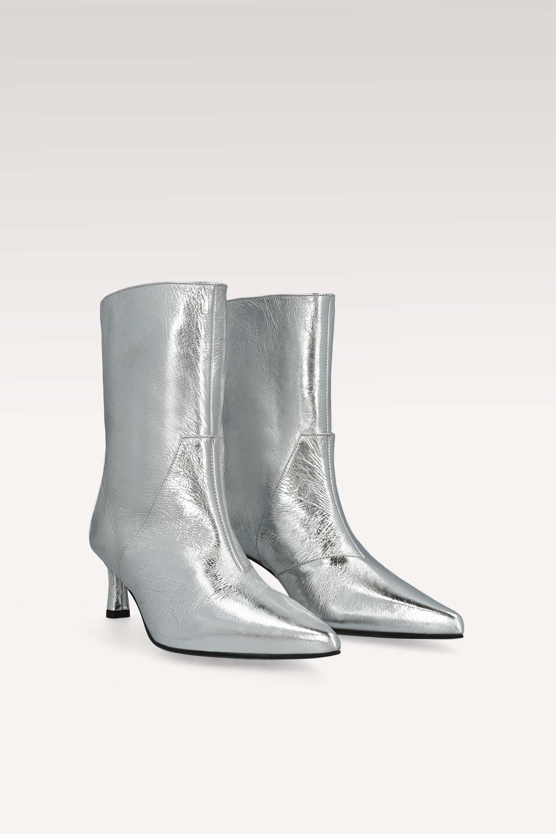 ODETTE SILVER METALLIC WRINKLED LEATHER ANKLE BOOTS