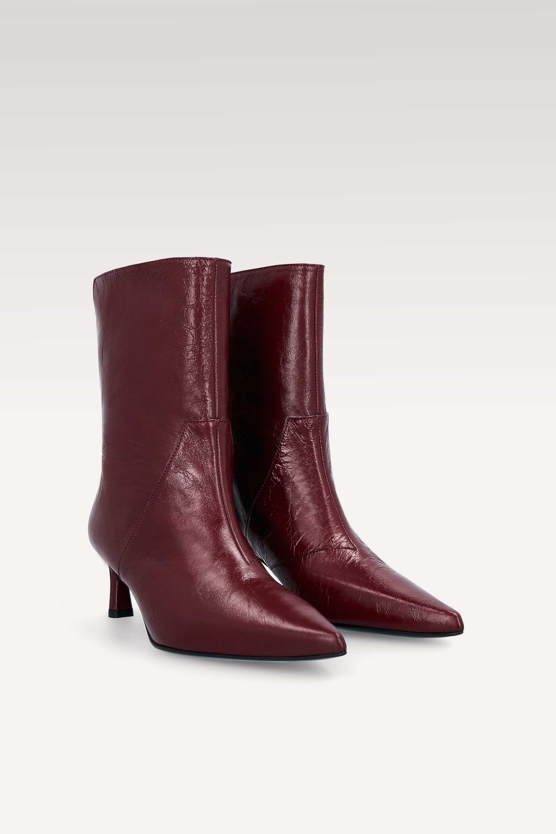 ODETTE CHERRY WRINKLED NAPPA LEATHER ANKLE BOOTS