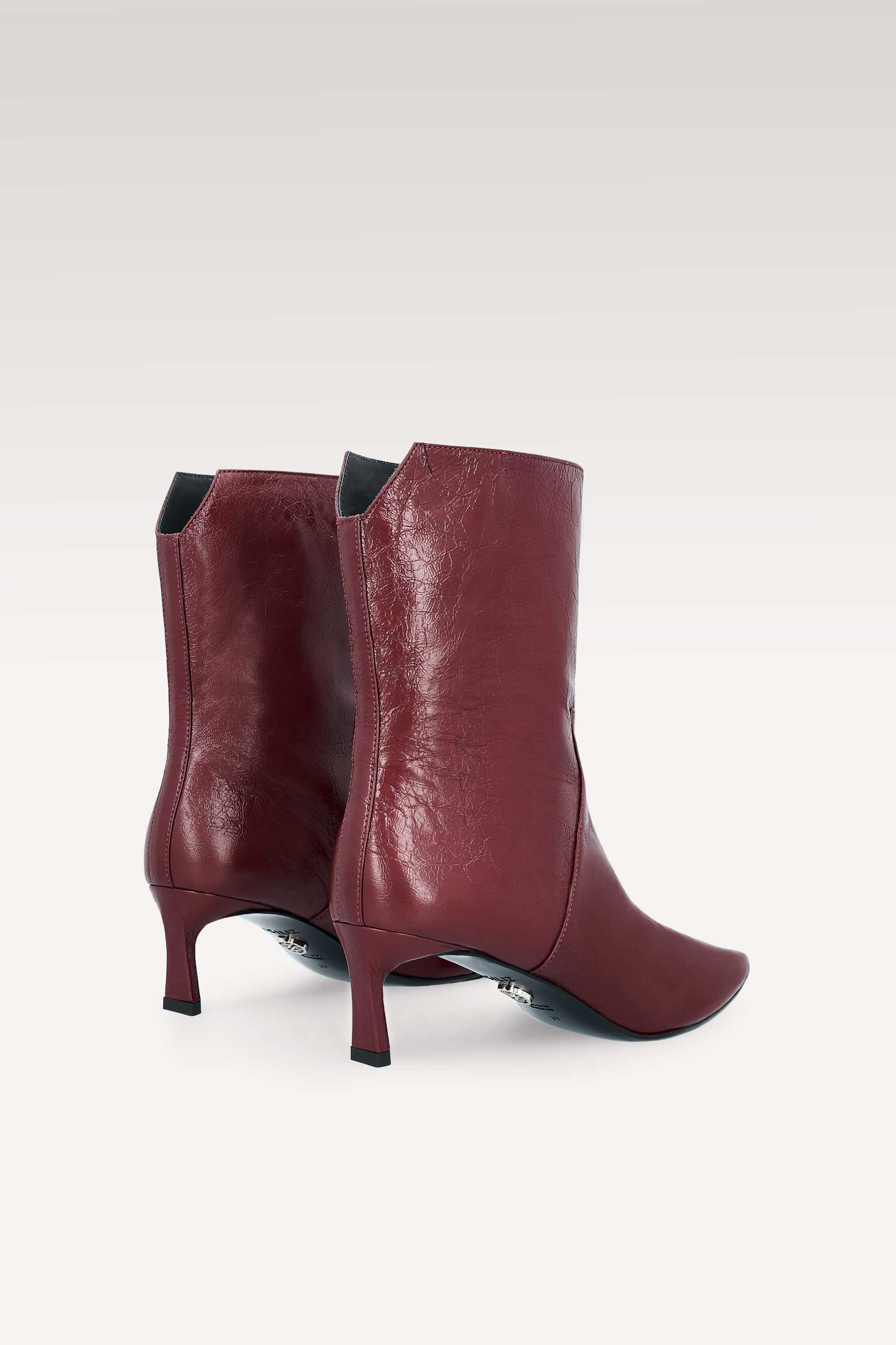 ODETTE CHERRY WRINKLED NAPPA LEATHER ANKLE BOOTS