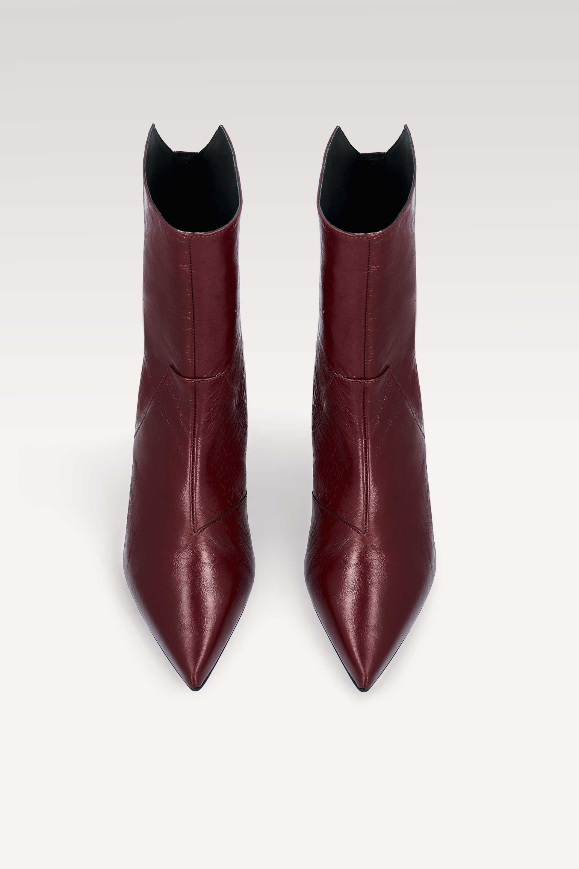 ODETTE CHERRY WRINKLED NAPPA LEATHER ANKLE BOOTS
