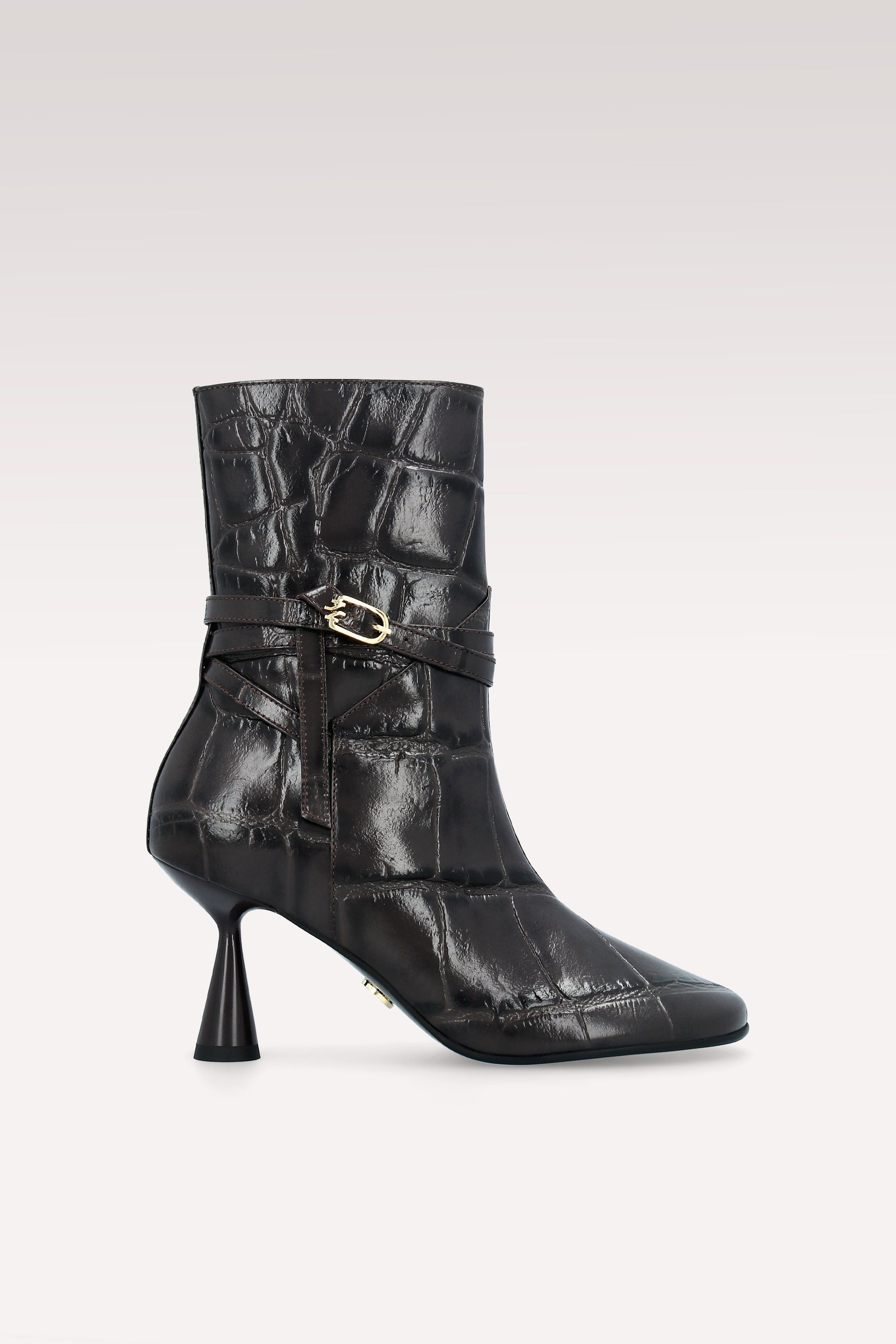 ZELDA BROWN COCCO EMBOSSED LEATHER ANKLE BOOTS