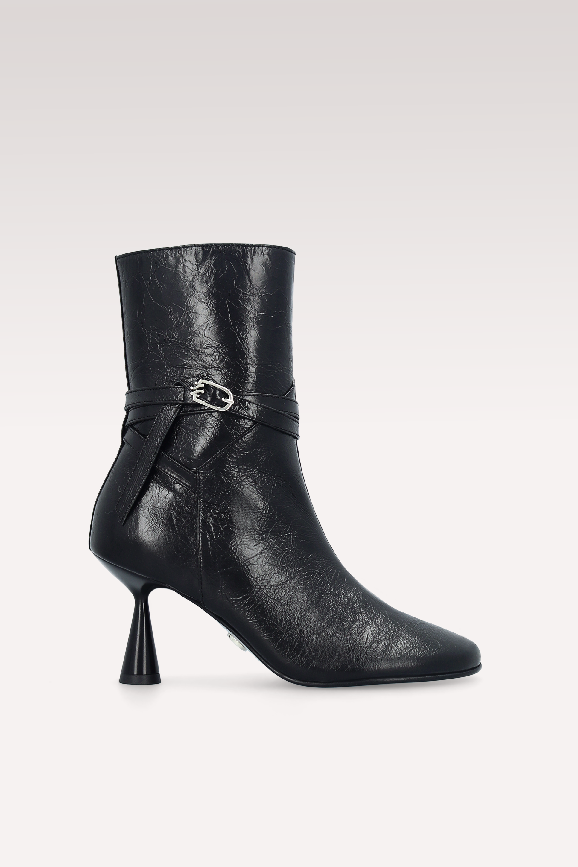 ZELDA BLACK WRINKLED NAPPA LEATHER ANKLE BOOTS