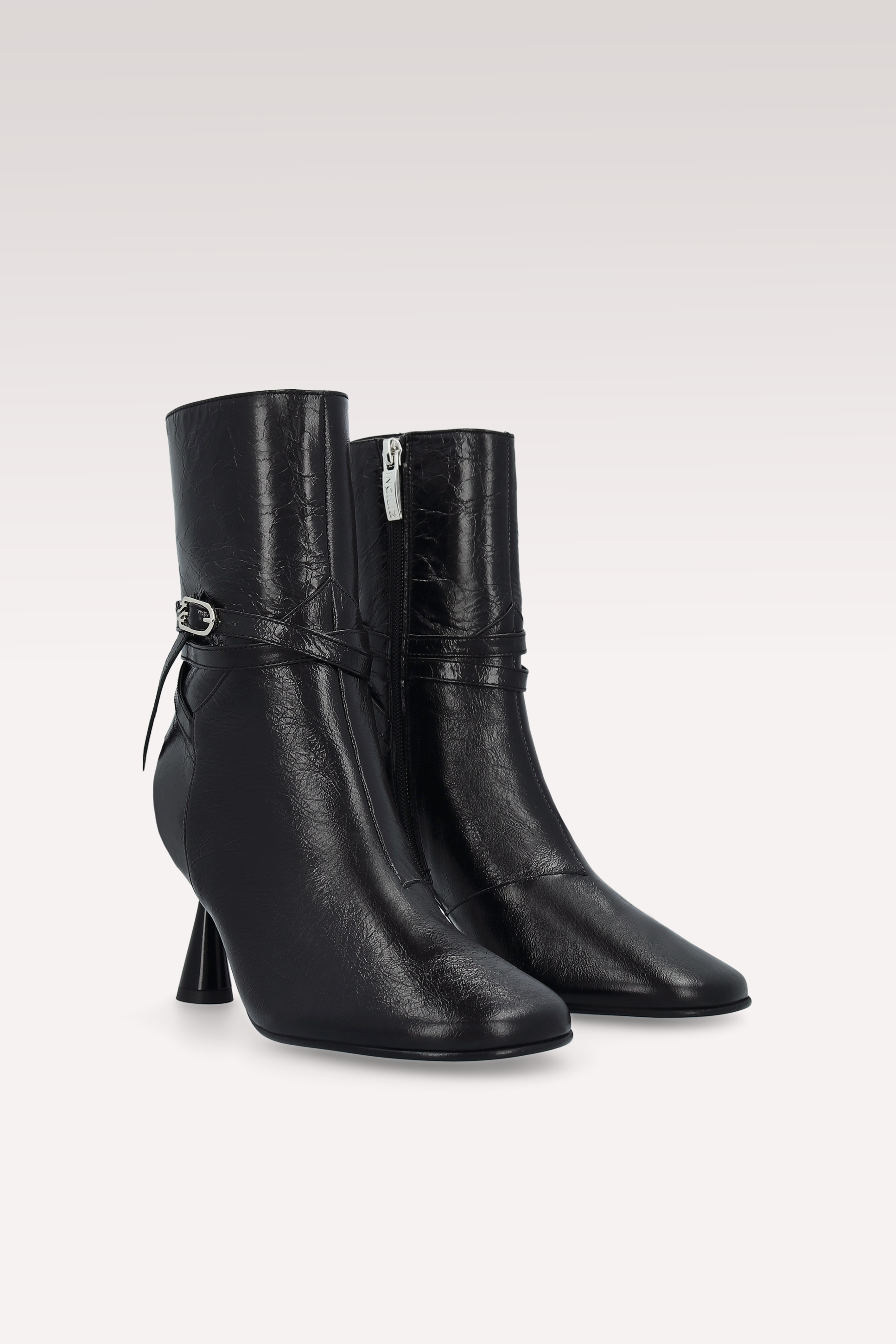 ZELDA BLACK WRINKLED NAPPA LEATHER ANKLE BOOTS