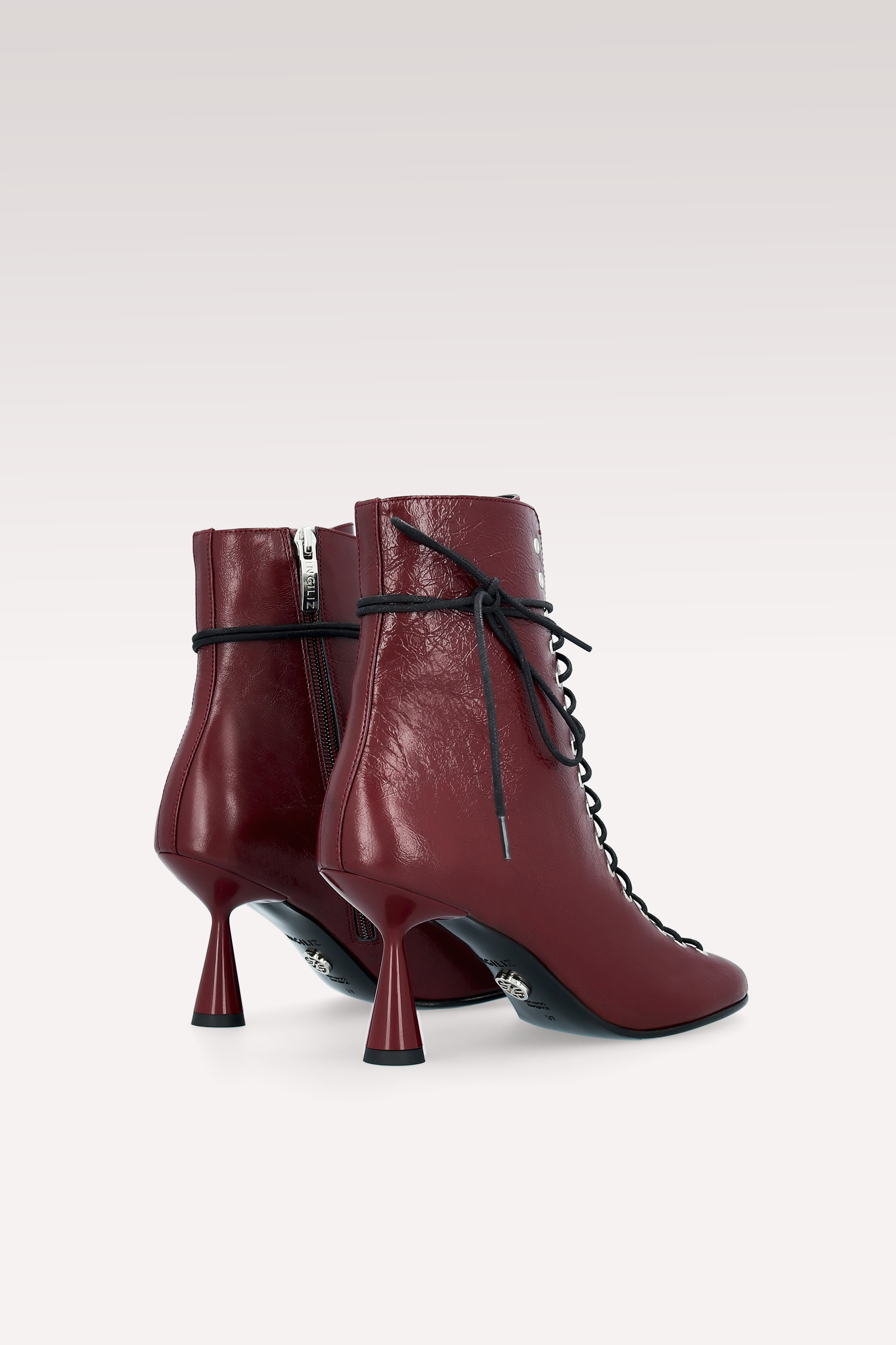 ZOE CHERRY WRINKLED NAPPA LEATHER ANKLE BOOTS
