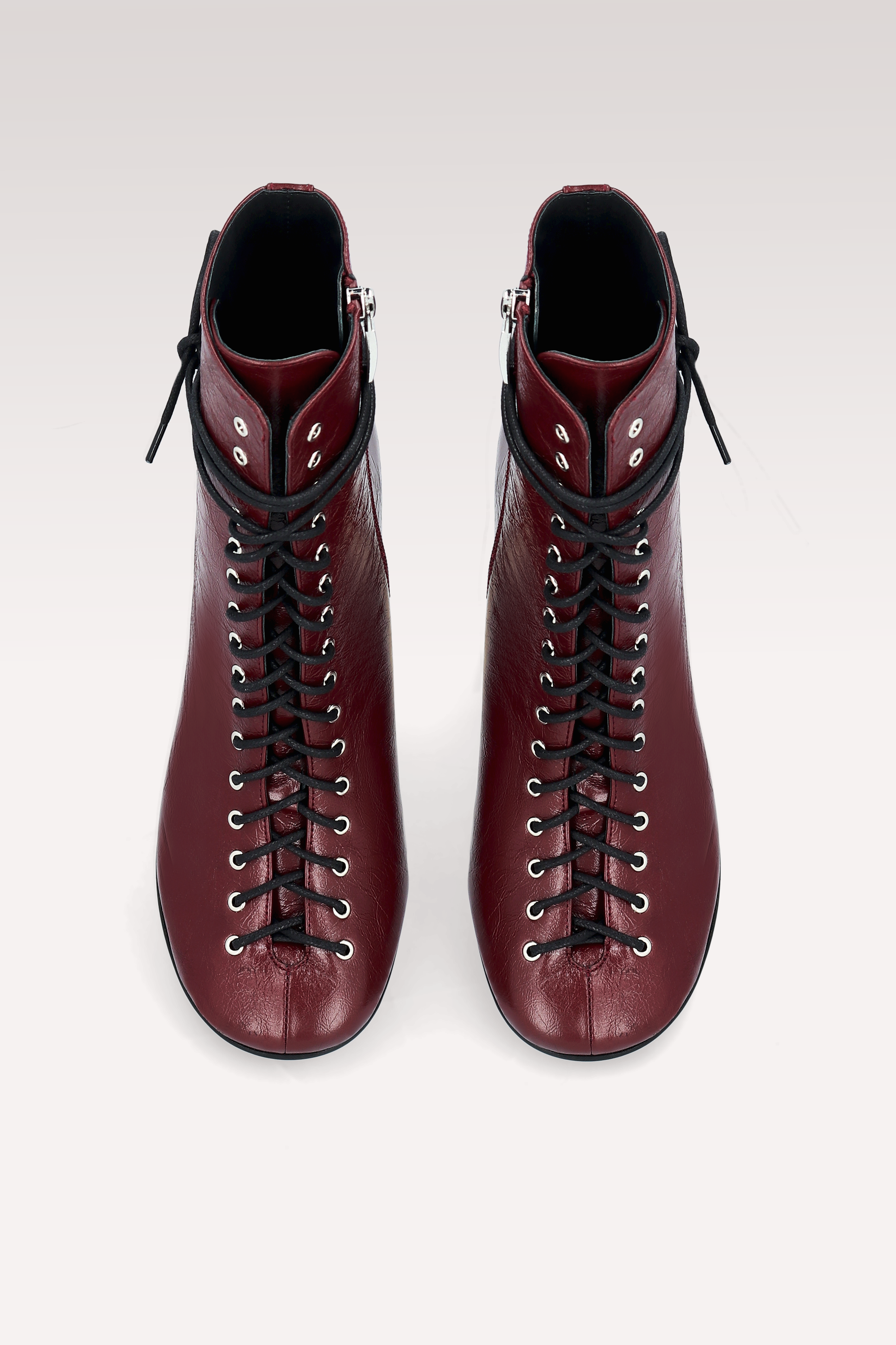 ZOE CHERRY WRINKLED NAPPA LEATHER ANKLE BOOTS