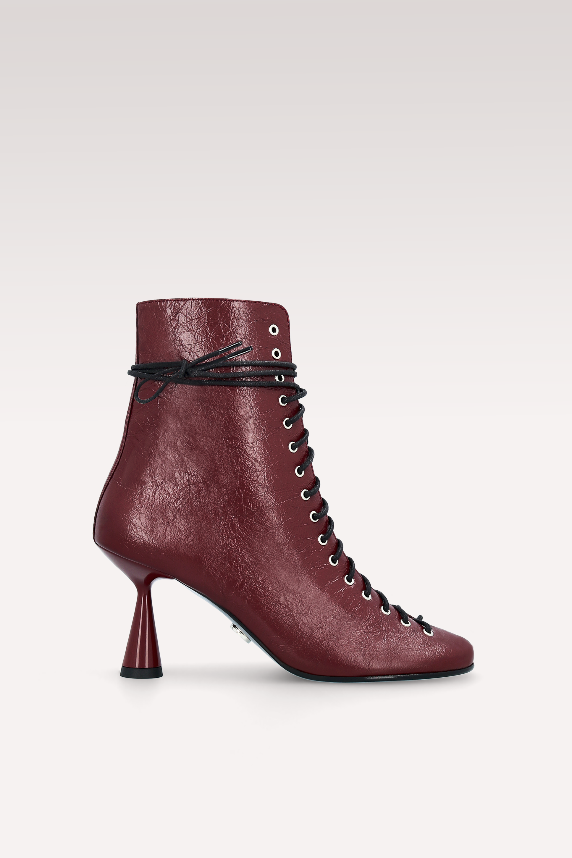 ZOE CHERRY WRINKLED NAPPA LEATHER ANKLE BOOTS