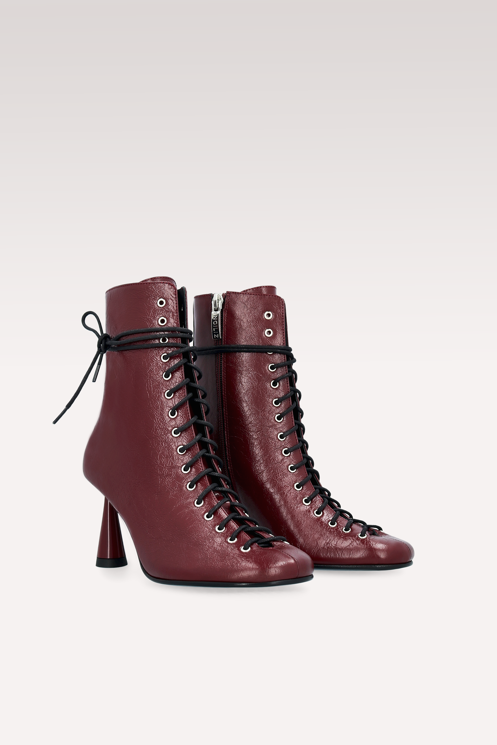 ZOE CHERRY WRINKLED NAPPA LEATHER ANKLE BOOTS