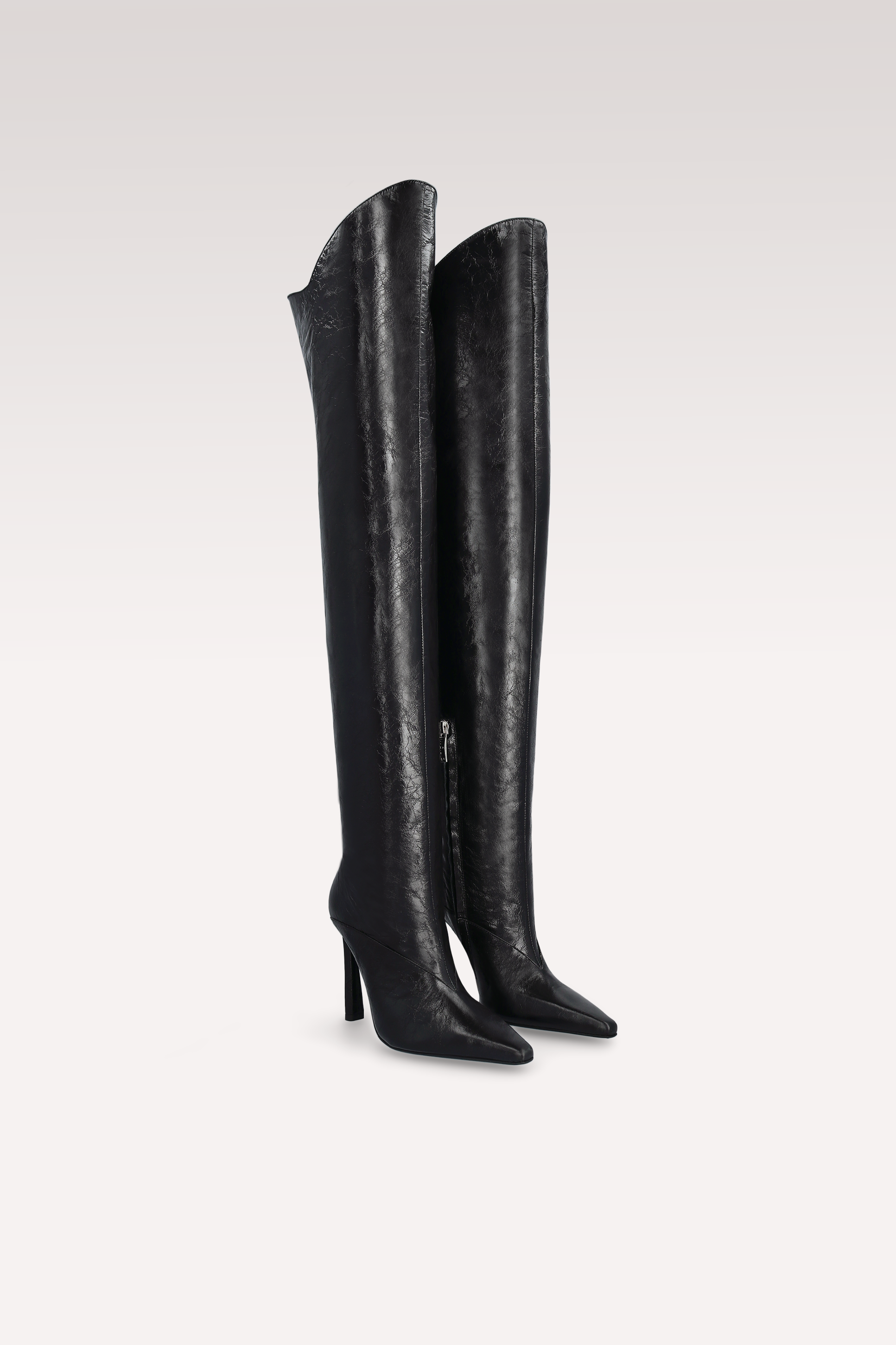 NADIA BLACK WRINKLED NAPPA OVER KNEE BOOTS