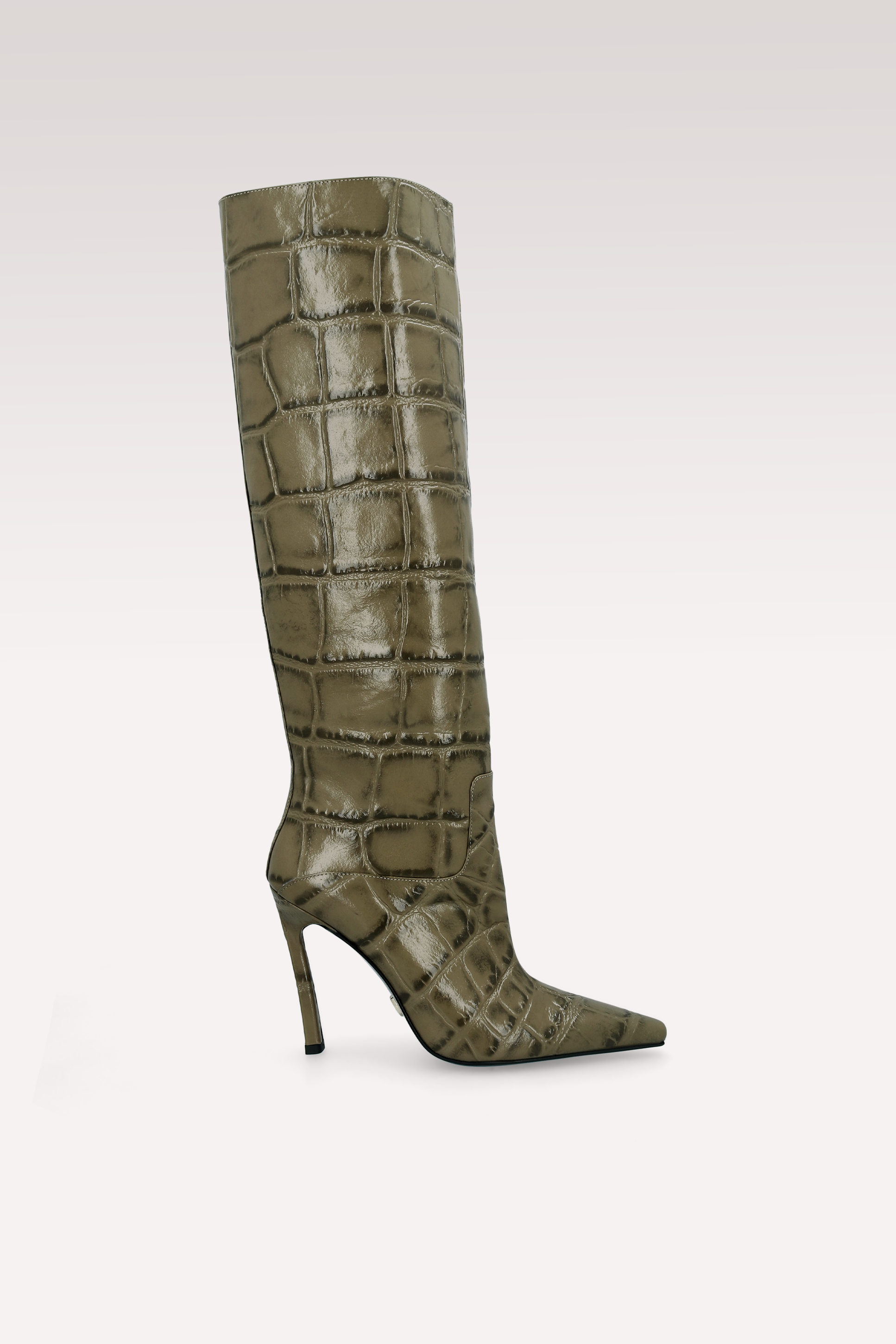 NATALIE OLIVE COCCO EMBOSSED LEATHER BOOTS