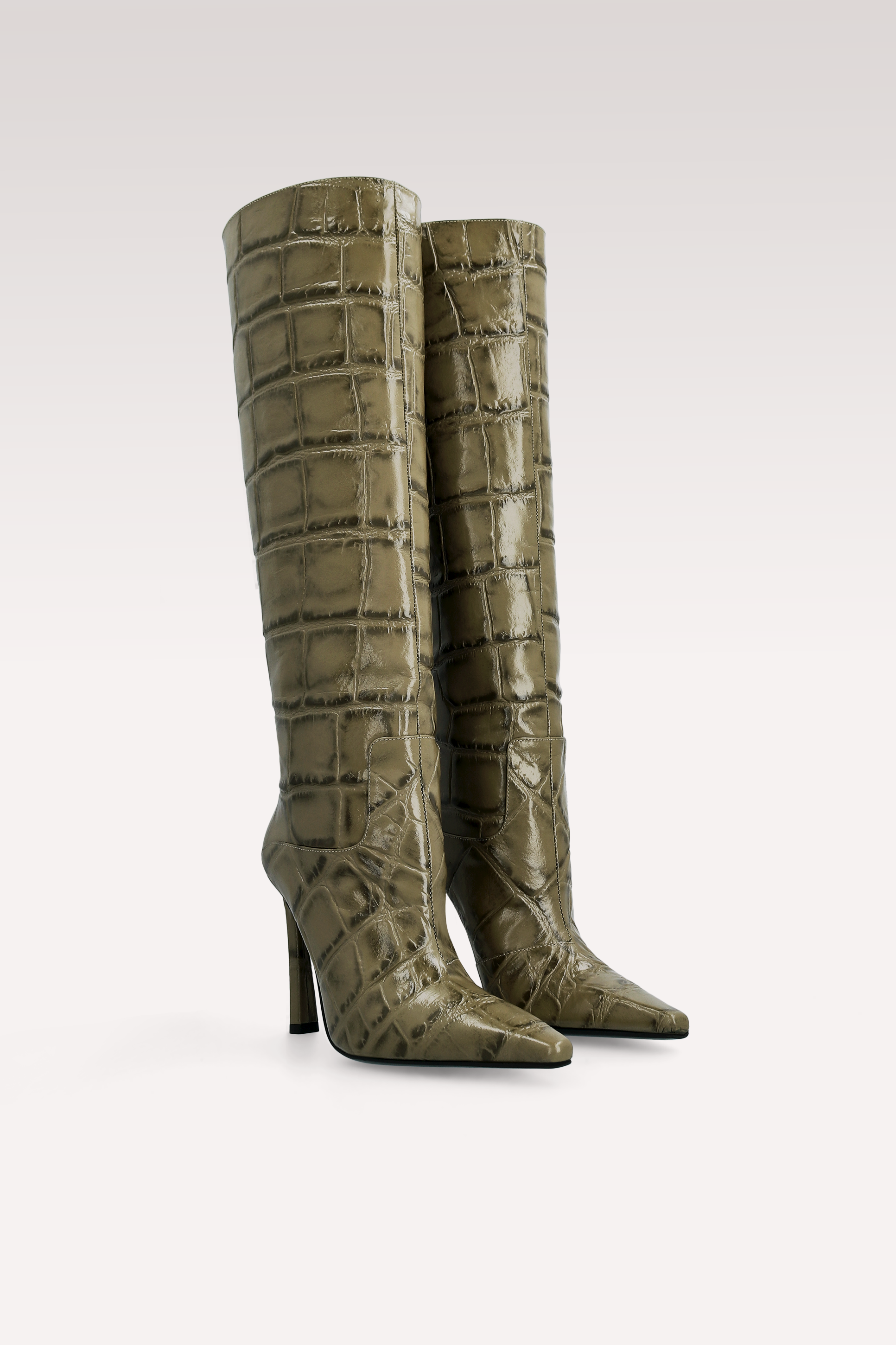 NATALIE OLIVE COCCO EMBOSSED LEATHER BOOTS