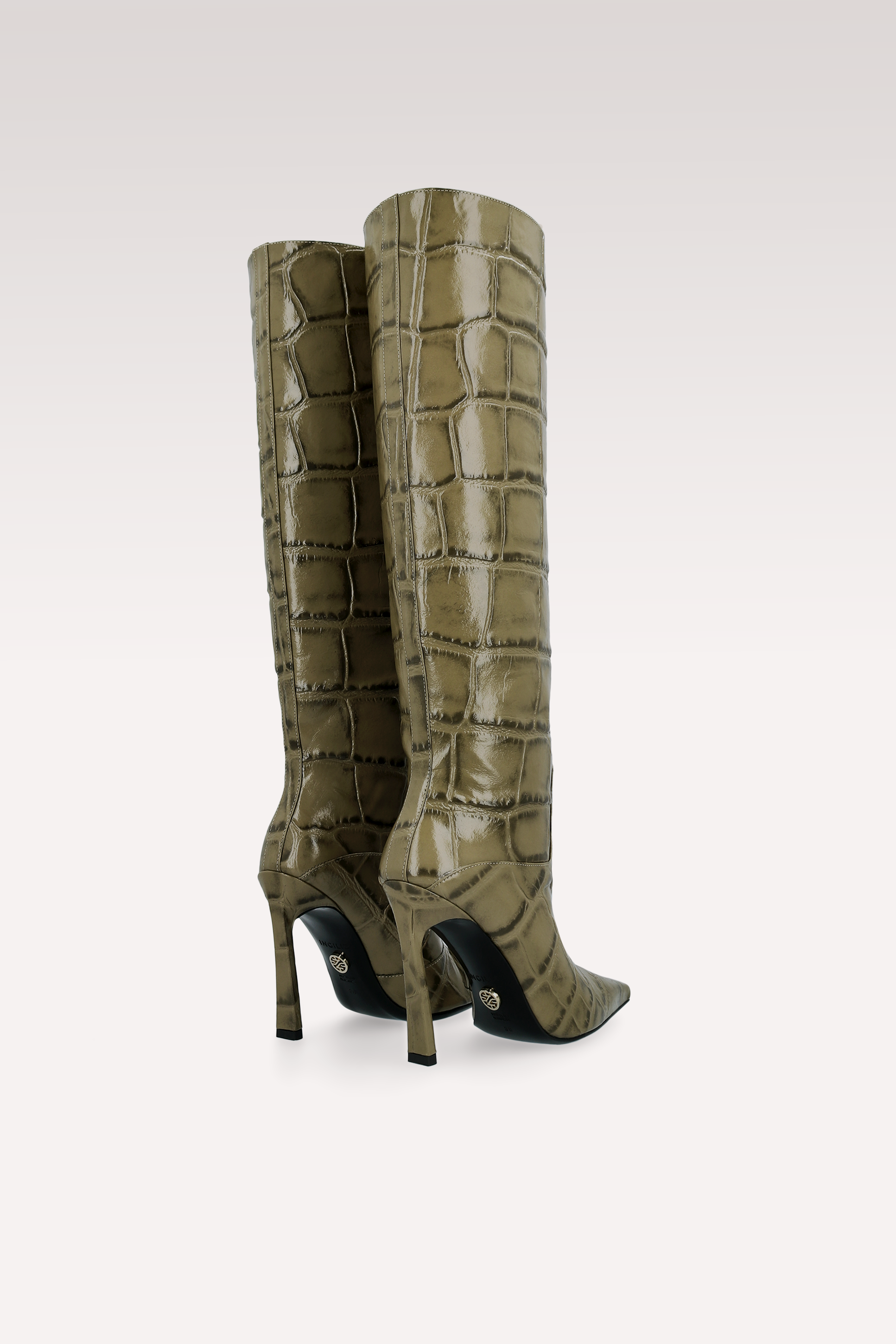 NATALIE OLIVE COCCO EMBOSSED LEATHER BOOTS