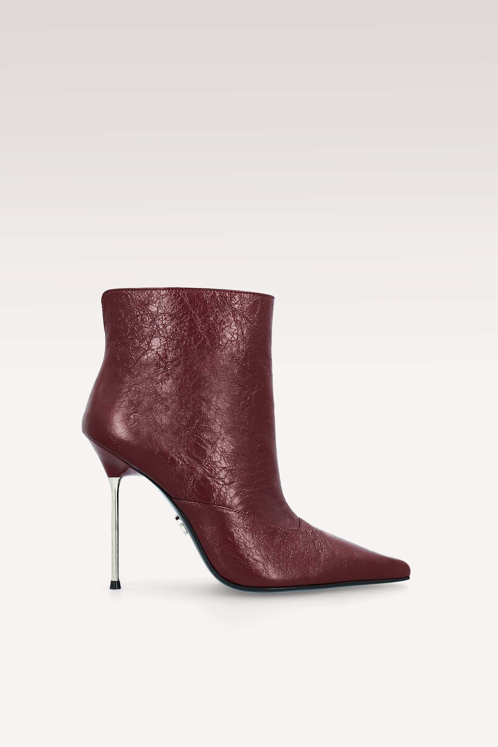 STACY CHERRY WRINKLED NAPPA LEATHER ANKLE BOOTS