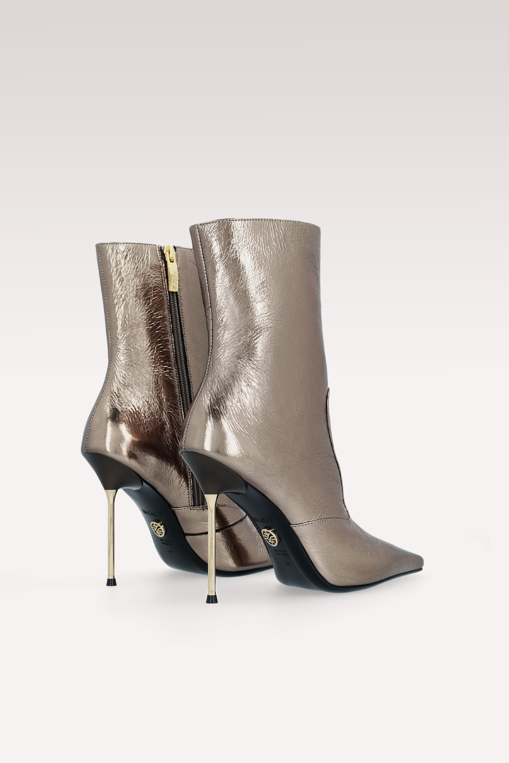 SUSAN BRASS METALLIC WRINKLED LEATHER ANKLE BOOTS AND COLETTE CROSSBODY BAG