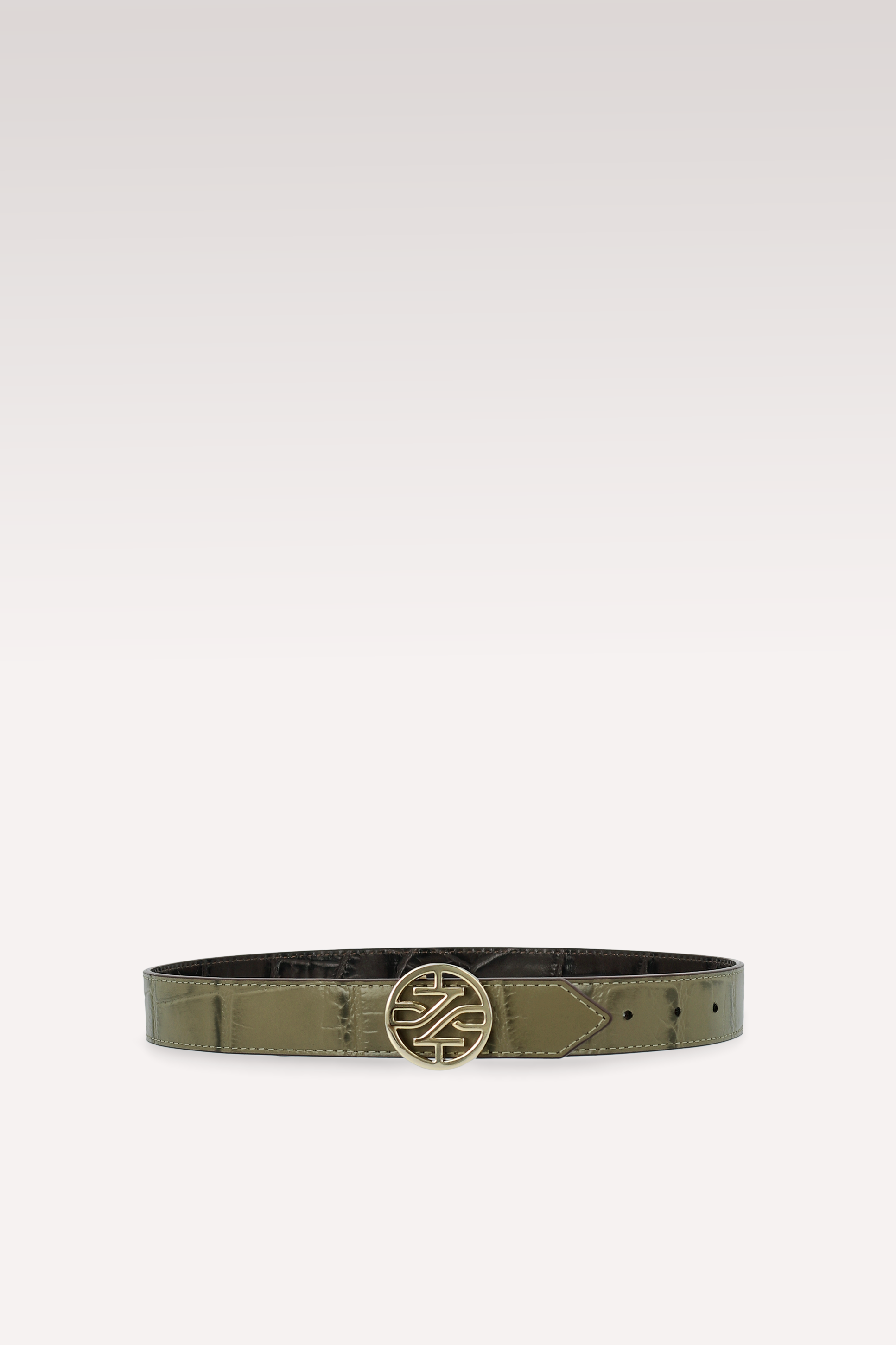 KEIRA 2 OLIVE COCCO EMBOSSED LEATHER AND BROWN COCCO EMBOSSED LEATHER BELT