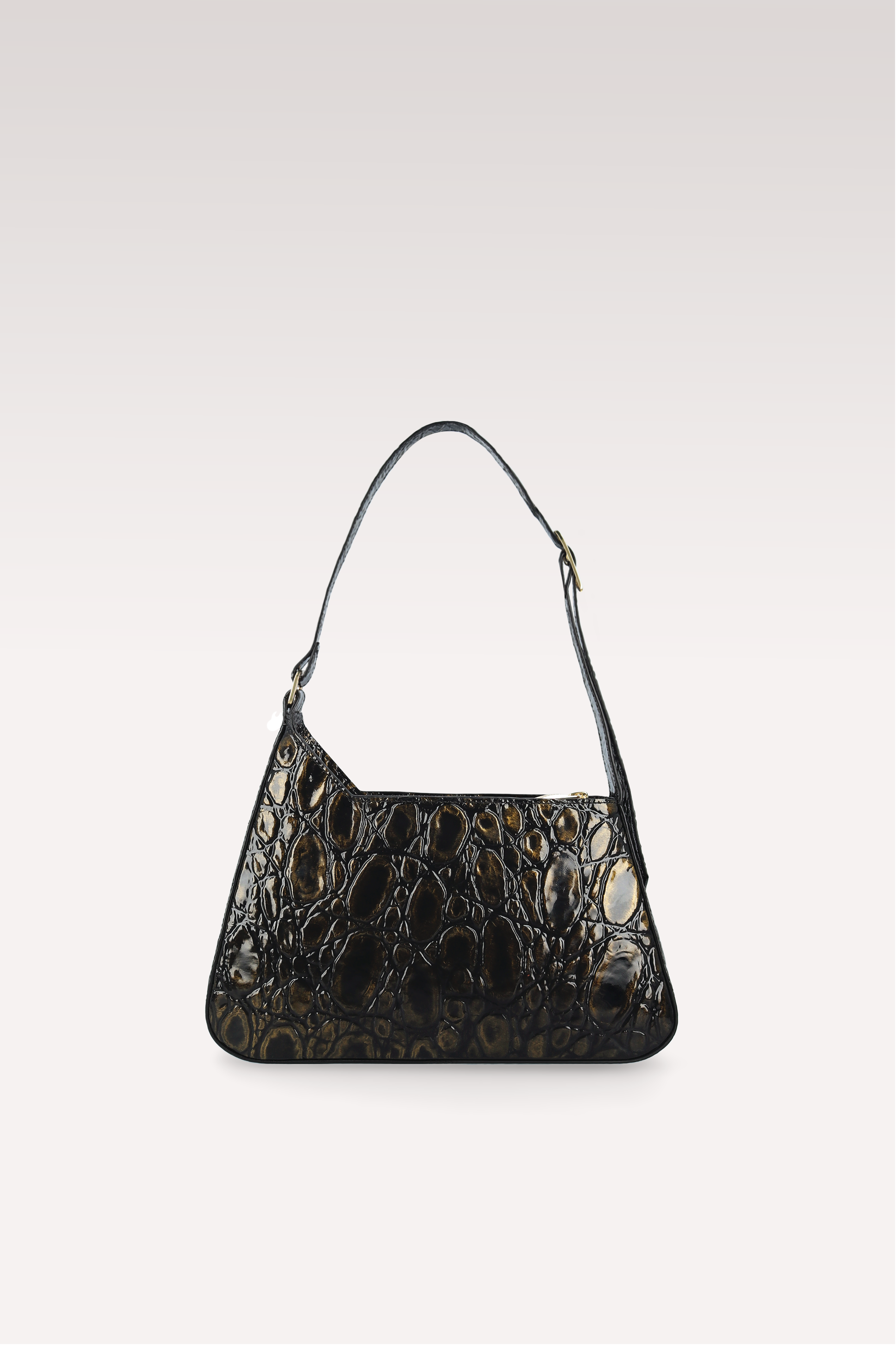 DALIA BLACK AND GOLD COCCO EMBOSSED LEATHER SHOULDER BAG