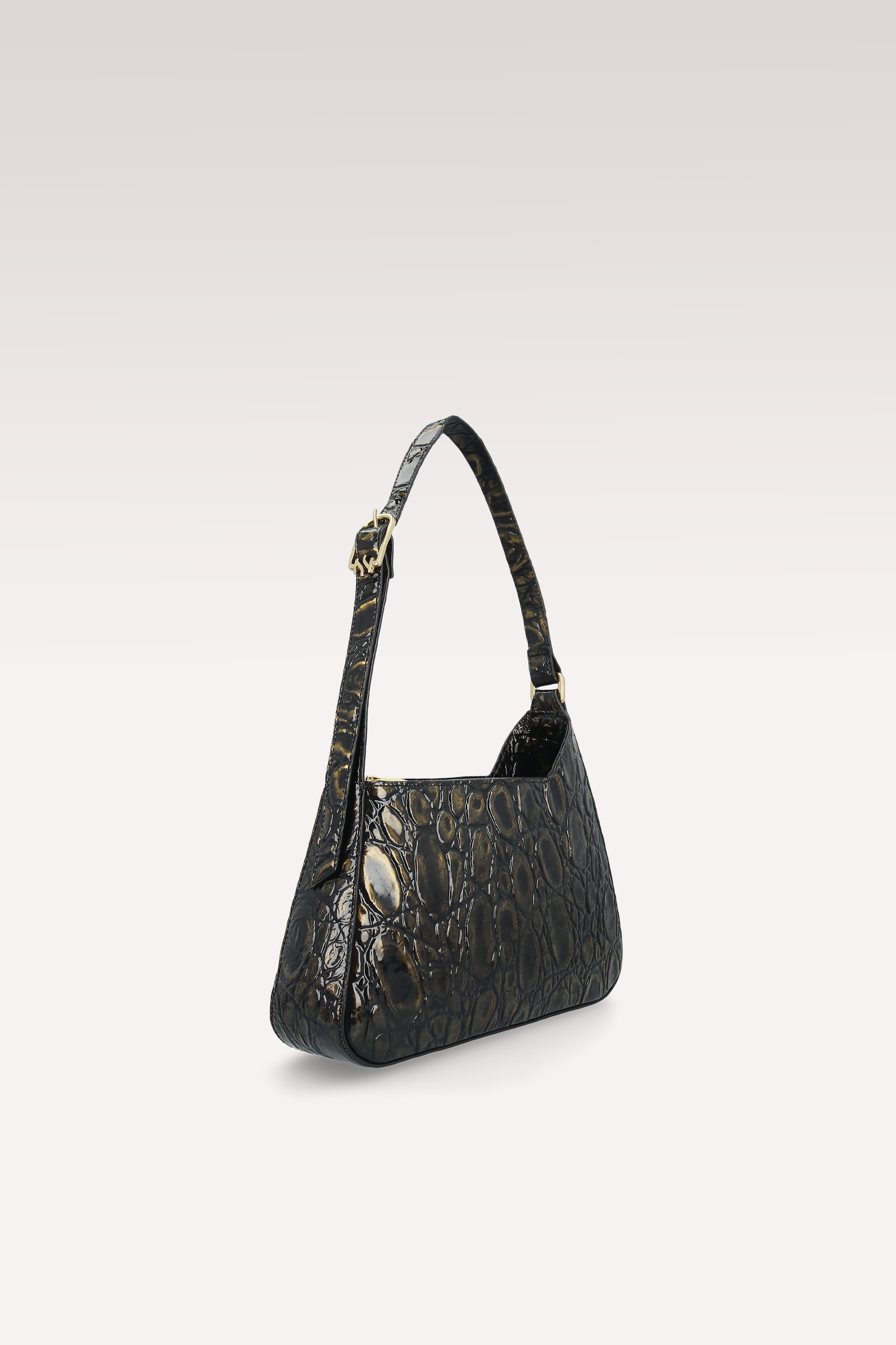 DALIA BLACK AND GOLD COCCO EMBOSSED LEATHER SHOULDER BAG