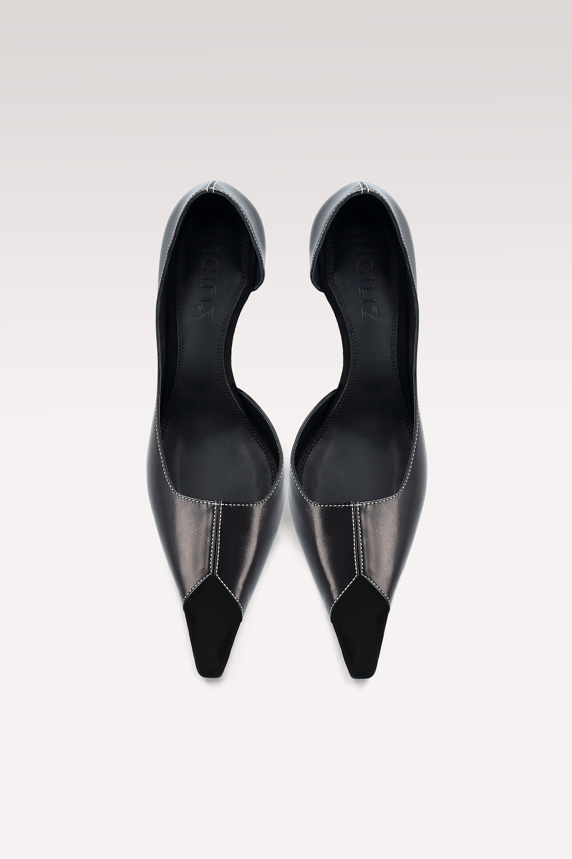 VESPER BLACK NAPPA AND SUEDE LEATHER PUMPS WITH WHITE STITCHING