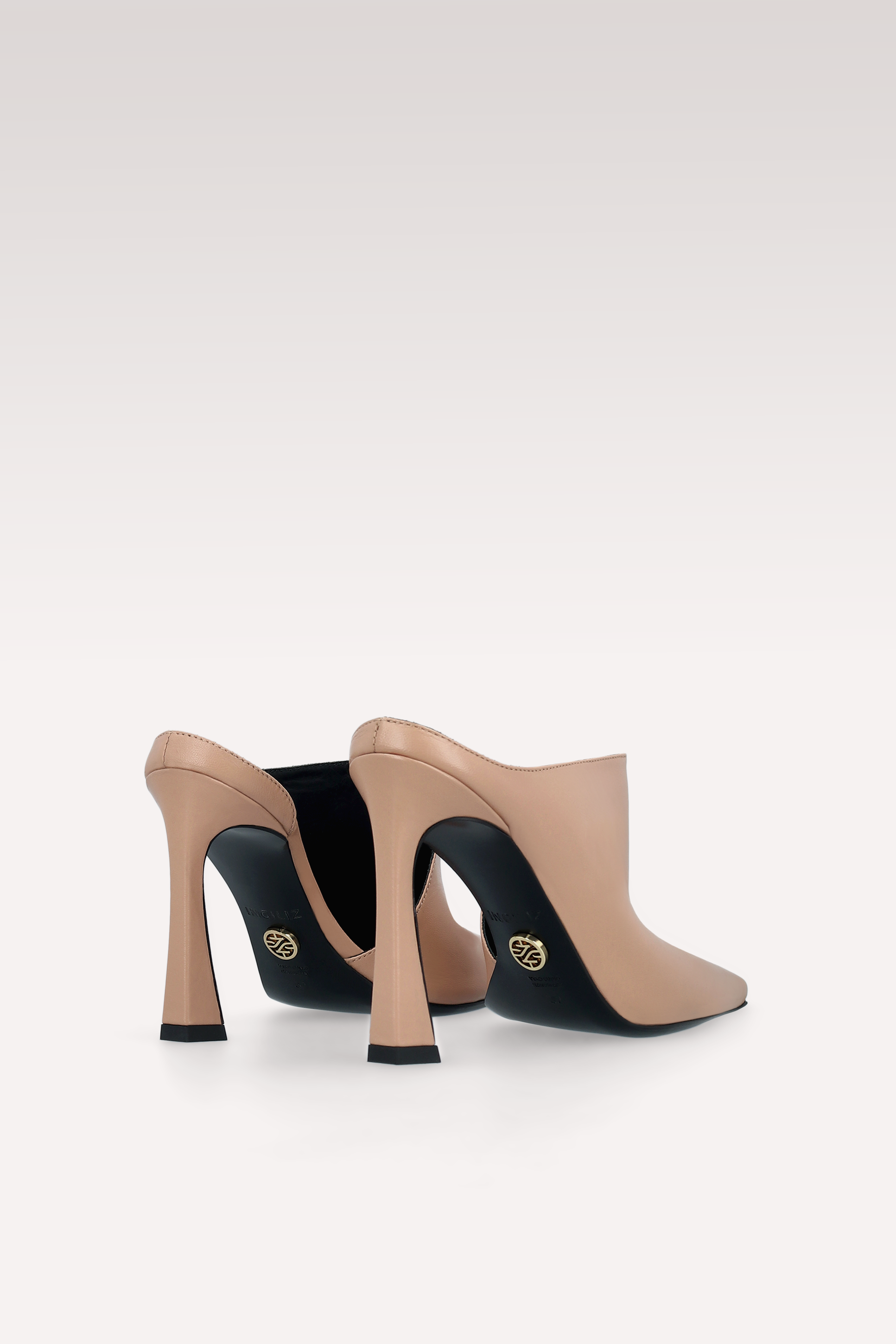 VEIL MOCHA MOUSSE AND BLACK LEATHER MULES