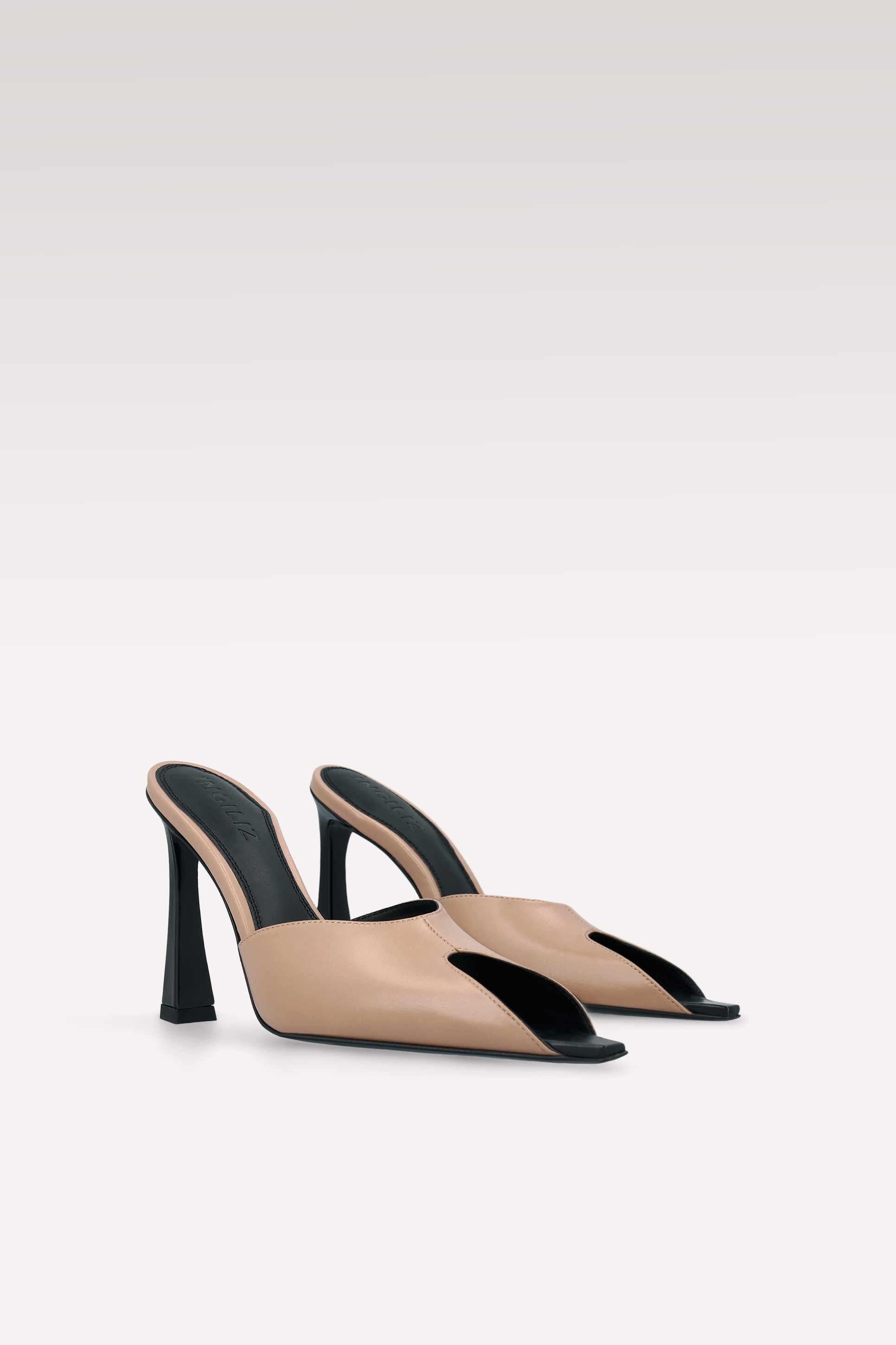 VIPER NUDE AND BLACK LEATHER MULES