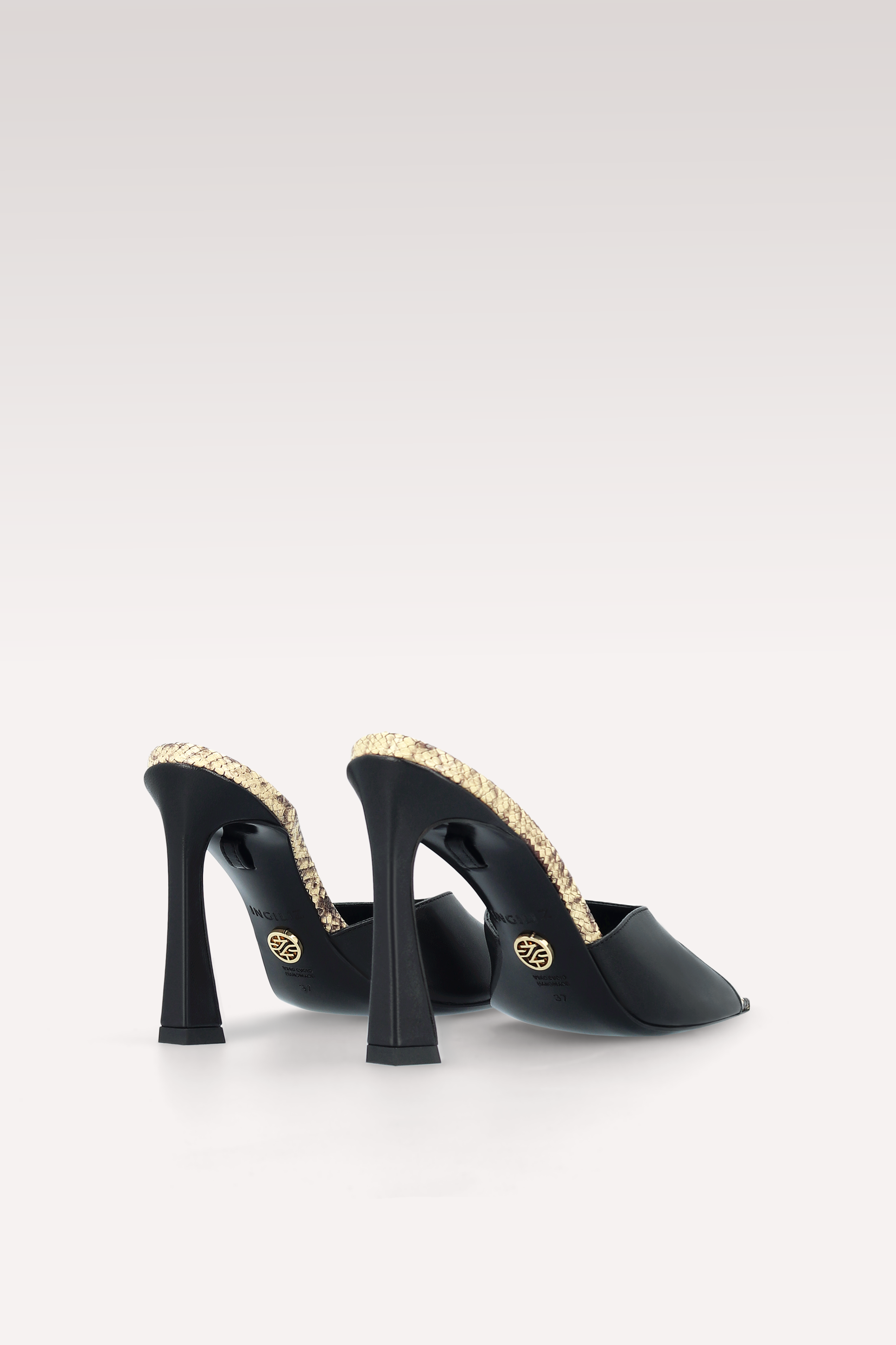 VIPER PYTHON PRINT AND BLACK LEATHER MULES