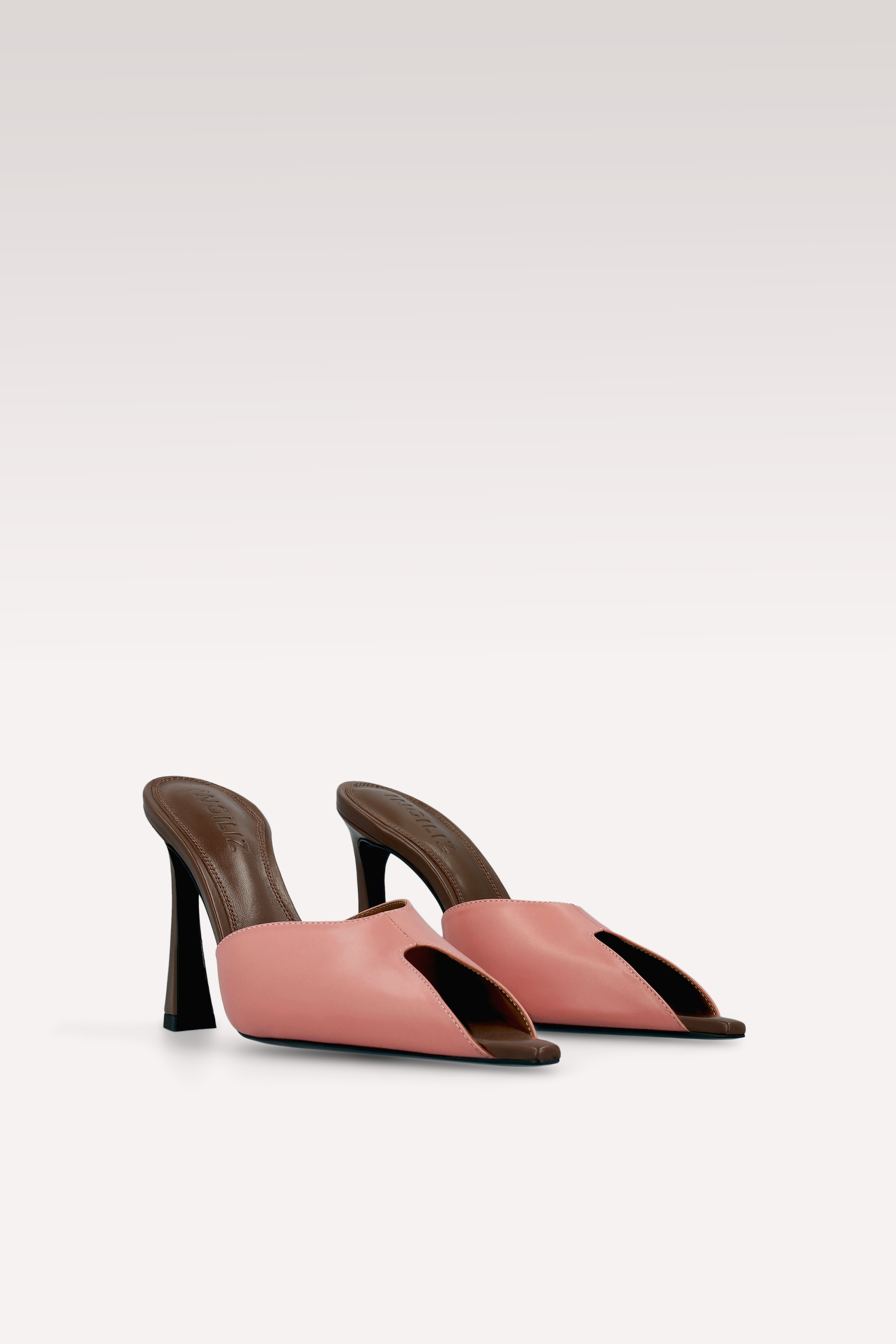 VIPER DUSTY ROSE PINK AND CHOCOLATE BROWN LEATHER MULES