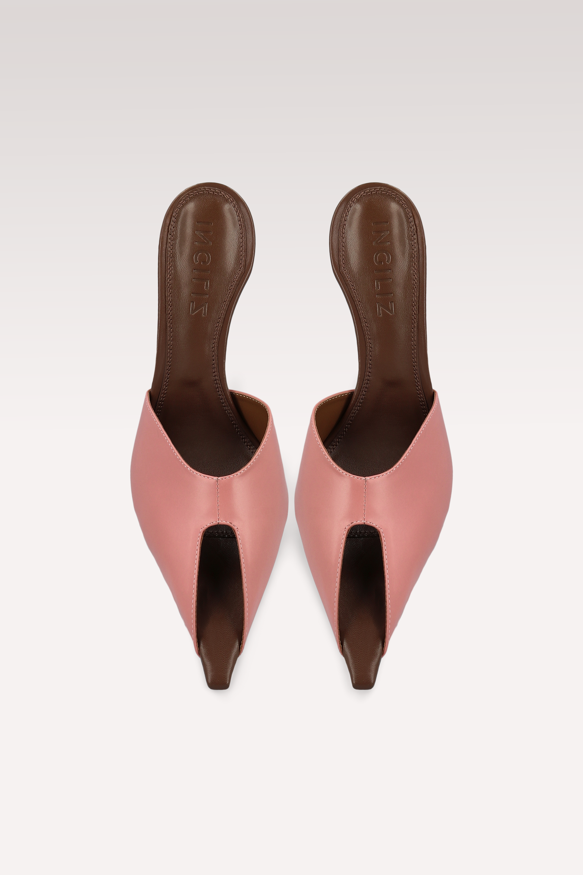 VIPER DUSTY ROSE PINK AND CHOCOLATE BROWN LEATHER MULES