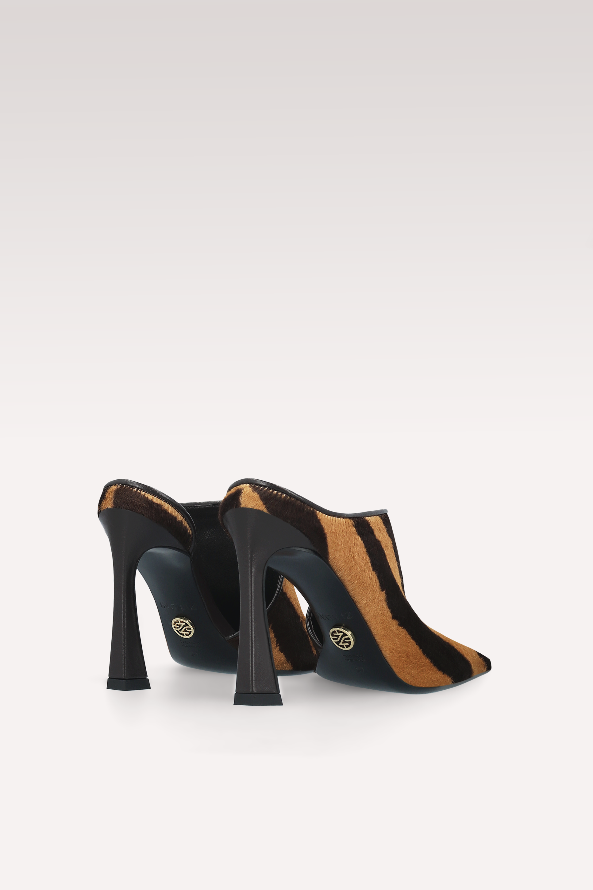 VALE BROWN TIGRE PRINT CALF HAIR LEATHER MULES
