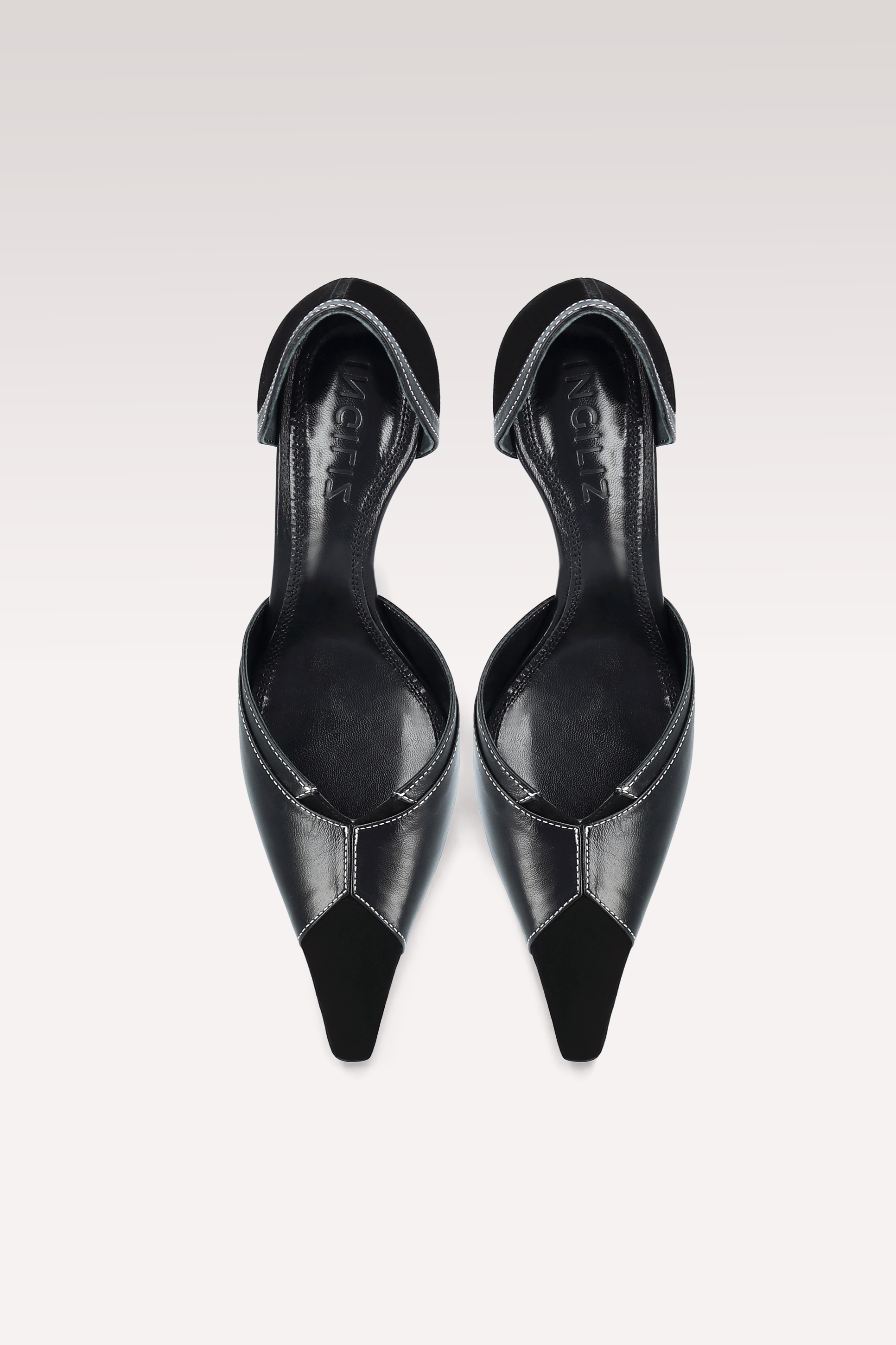 MERYL BLACK SUEDE AND LEATHER PUMPS WITH WHITE STITCHING
