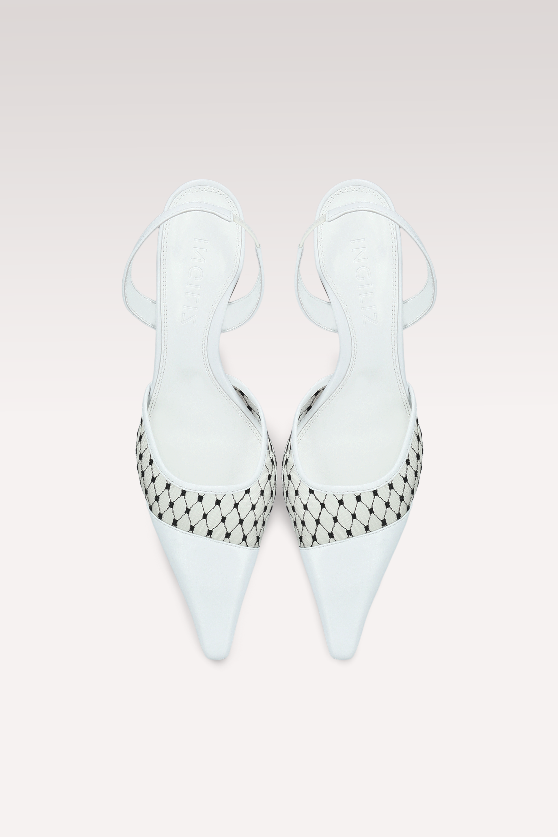 NICOLE SLINGBACK IN PELLE BIANCA E MESH NERO