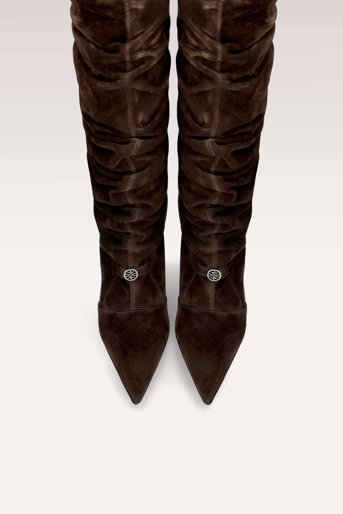 CALA RUCHED CHOCOLATE BROWN SUEDE LEATHER BOOTS