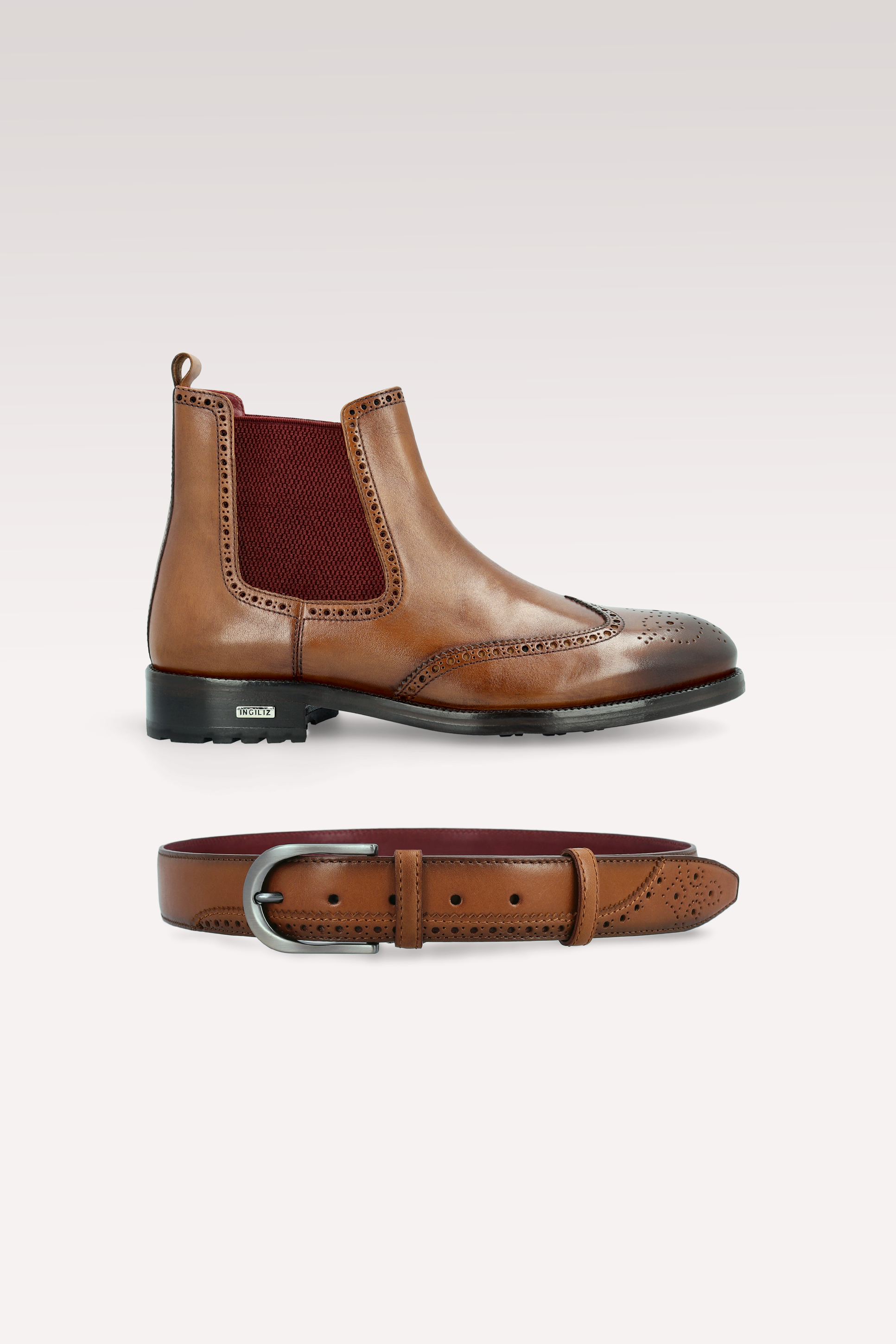 MODENA 01 BROWN LEATHER CHELSEA BOOTS AND JASON LEATHER BELT
